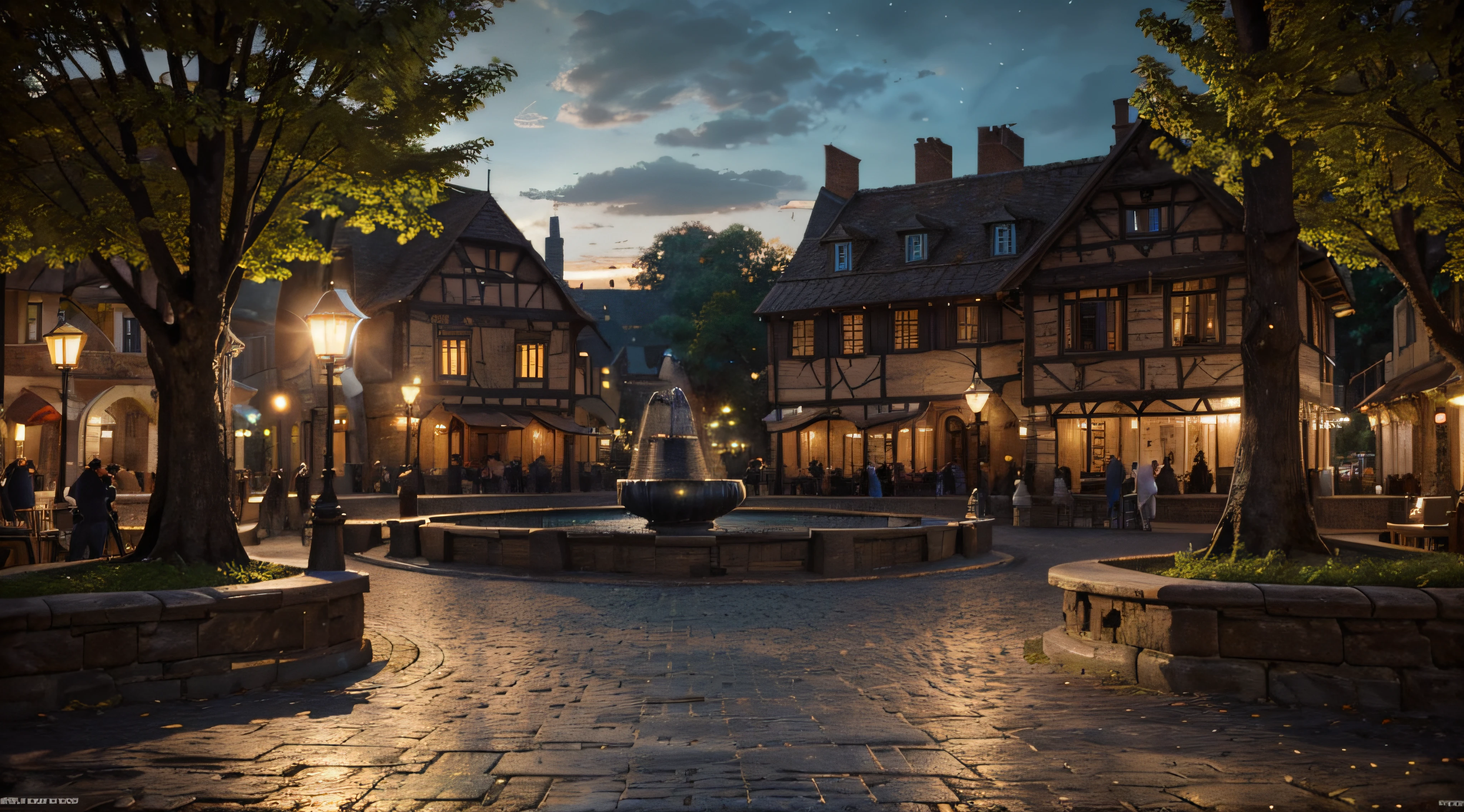 A fantasy village town square set in a settlement, with small crowd people. The centerpiece of the square is a magnificent fountain surrounded by cobblestone pathways. The whole scene is reminiscent of a fairy tale setting.
(best quality,4k,8k,highres,masterpiece:1.2),ultra-detailed,(realistic,photorealistic,photo-realistic:1.37), HDR, UHD, studio lighting, ultra-fine painting, sharp focus, physically-based rendering, extreme detail description, professional, vivid colors, bokeh, portraits, landscape, photography, concept artists, vibrant colors, warm tones, soft and diffused lighting.