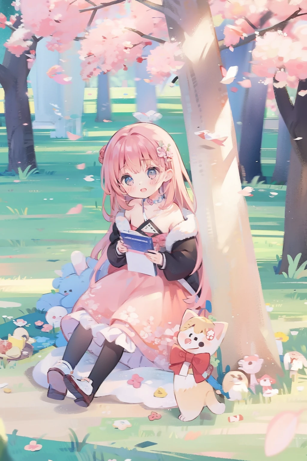girl, under a sakura tree