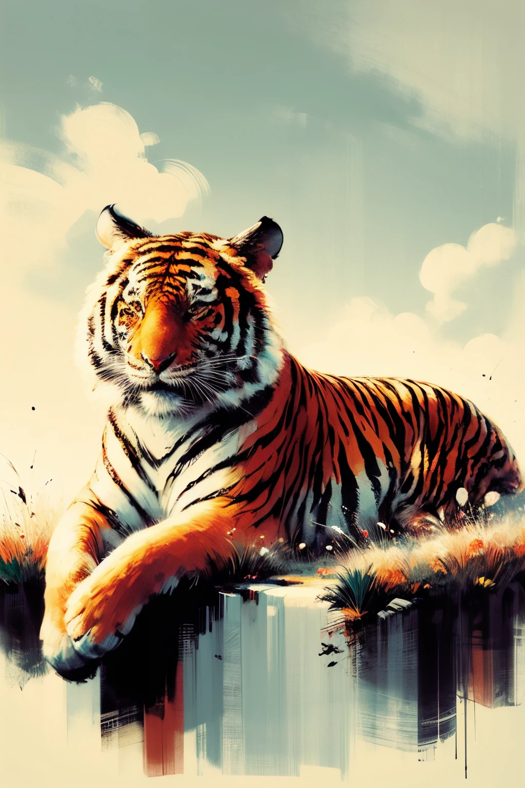 tiger，grassland