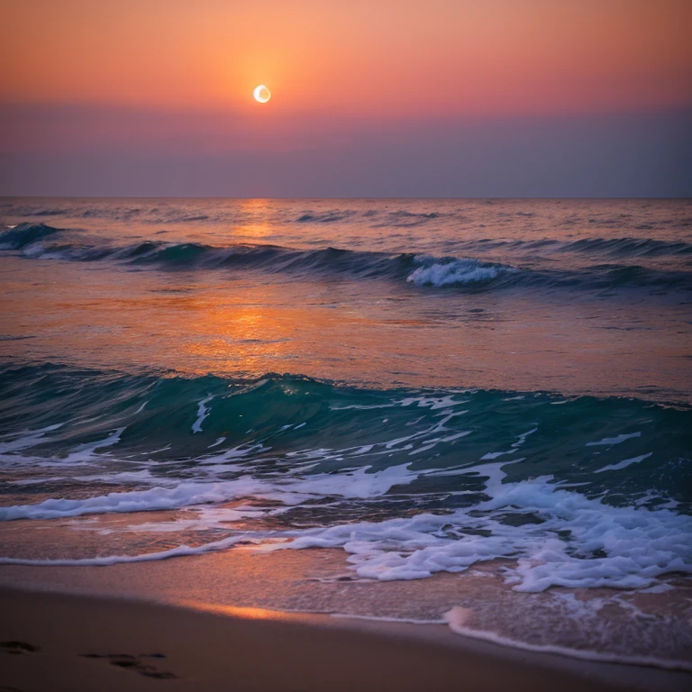 landscape shot morning glow Sunset Moon By the sea the beach