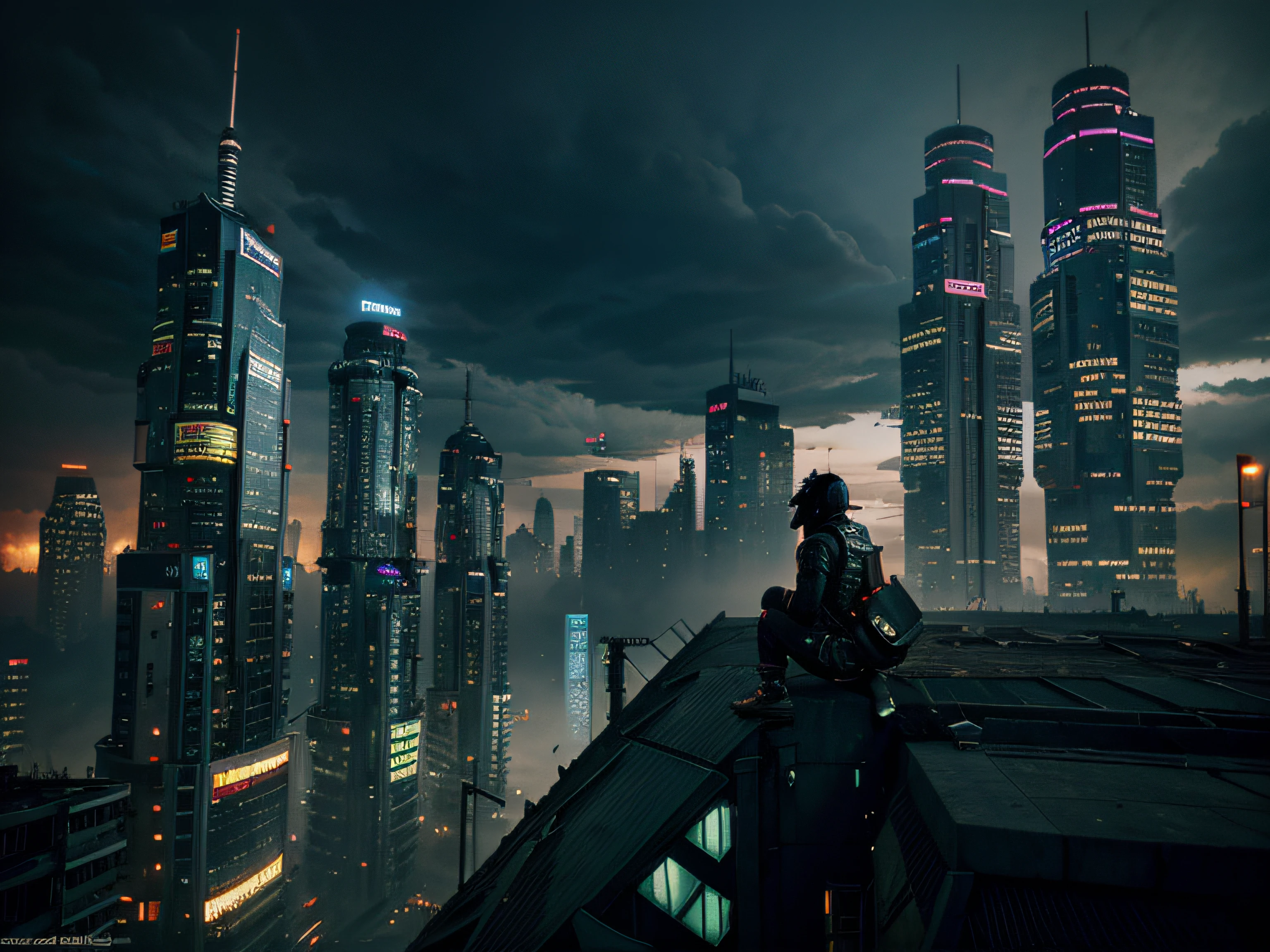 feel good inc, scenic, cyberpunk, futuristic, buildings, post apocalyptic, gorillaz, technology,
