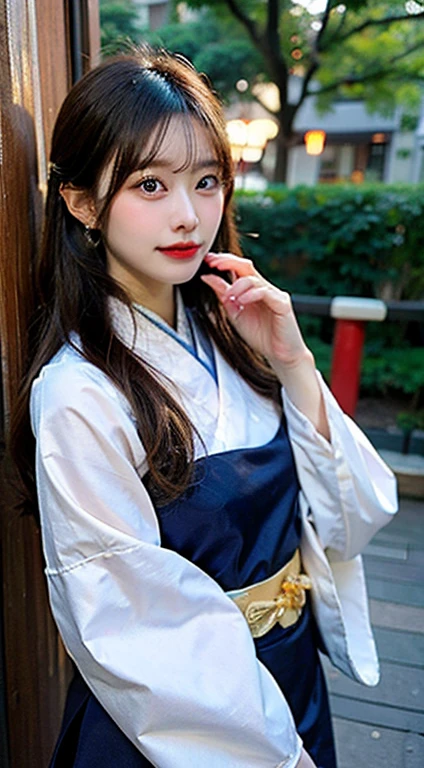 There is a cartoon girl in a dress, Chinese dress, hanbok apron, chinese costume, Traditional Chinese Costume, Close-up - View, hanbok, wearing ancient Chinese costume, with ancient Chinese costume, palatial palace, a girl in hanfu, white hanfu, Cheongsam, Wearing pink flowers chiton, shadow room, Light Edge, Two-tone lighting, (High Detail Skin: 1.2), 8K UHD, Digital SLR, Soft light, High quality, Volumetric lighting, Sneak Peek, Photo, High resolution, 4K, 8K, Background bokeh