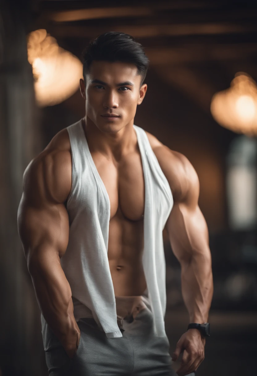 Man in shirt posing for photo, Ripped,Bigchest, lean and muscular, well-muscled, lean but muscular, beautiful handsome body, very muscular, muscular bodies, shirtless, Muscular men, sexy muscular body, musculature, Attractive body, well-muscled, muscular build,Gentle face,asian human,20-years old