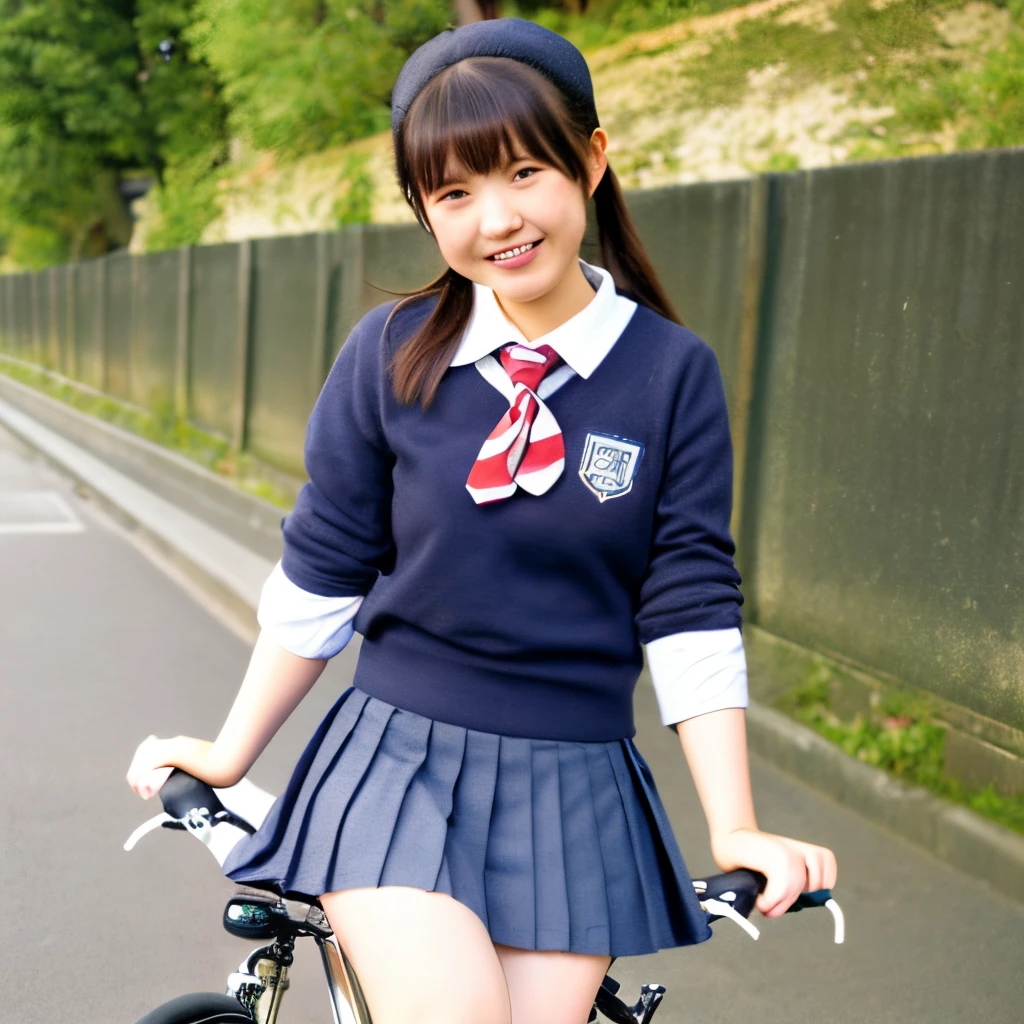 hi-school girl、japanes、kawaii、bicycle、Row、Wagas、opening legs、thighs thighs thighs thighs、a smile、校服、skirt by the