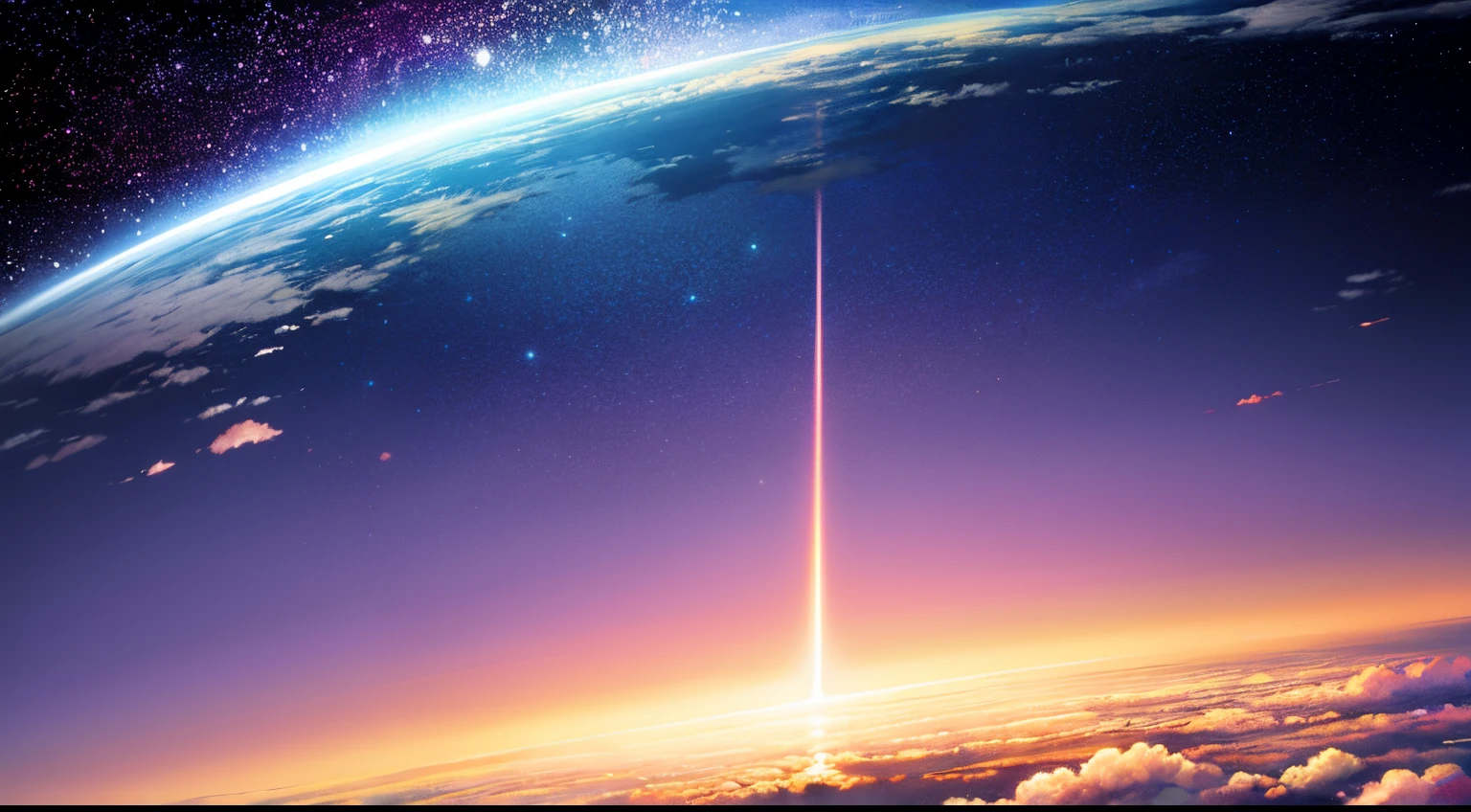 Beautiful anime scenes,Animated scenery of the sky in space。Anime Sky,4k anime art wallpaper,Shinkai Makoto style。