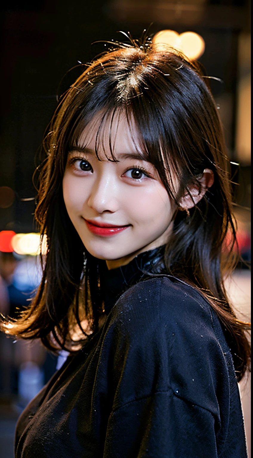 (8K, Raw photo:1.2),Detailed face and eyes,healthy and cute girl , Big,NSFW, Happy smile, 超A high resolution, Highly detailed ,intricate detailes ,Cyber night hyper detail sharp focus, High quality,