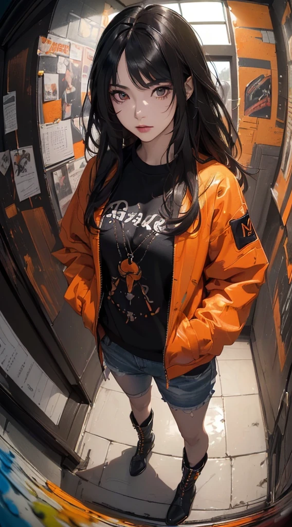 masterpiece, best quality, 1girl sitting on top of a (IzmojukiProbe-350), ponytail, oil stains and smudges on skin and clothing, hangar, inside a garage with fluorescent lighting overhead, simple background, tool cabinet, oil stains on floor, scattered parts <lora:add_detail:.5>