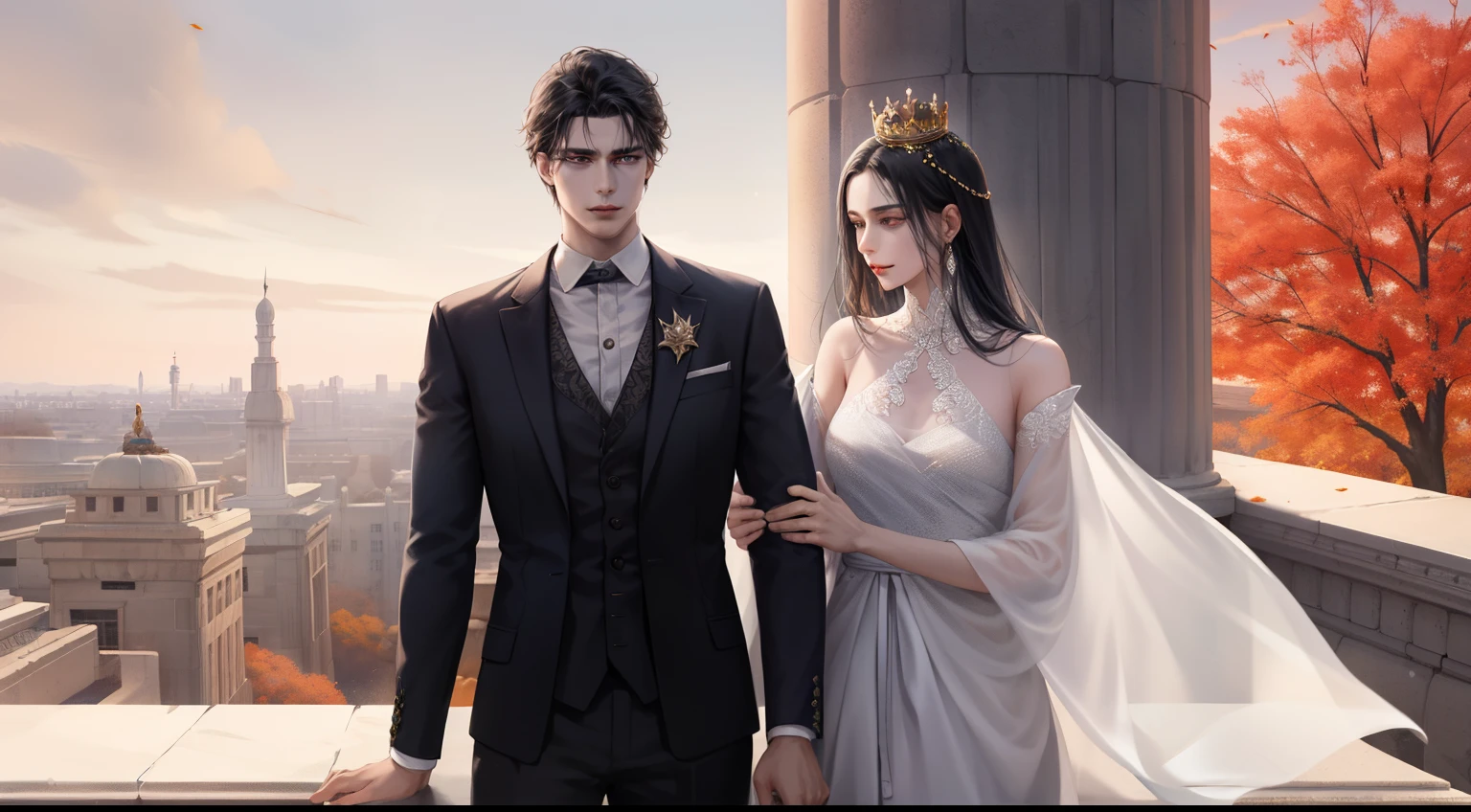 black hair, Party dress, Surrealism, 8k, super detail a man and woman
