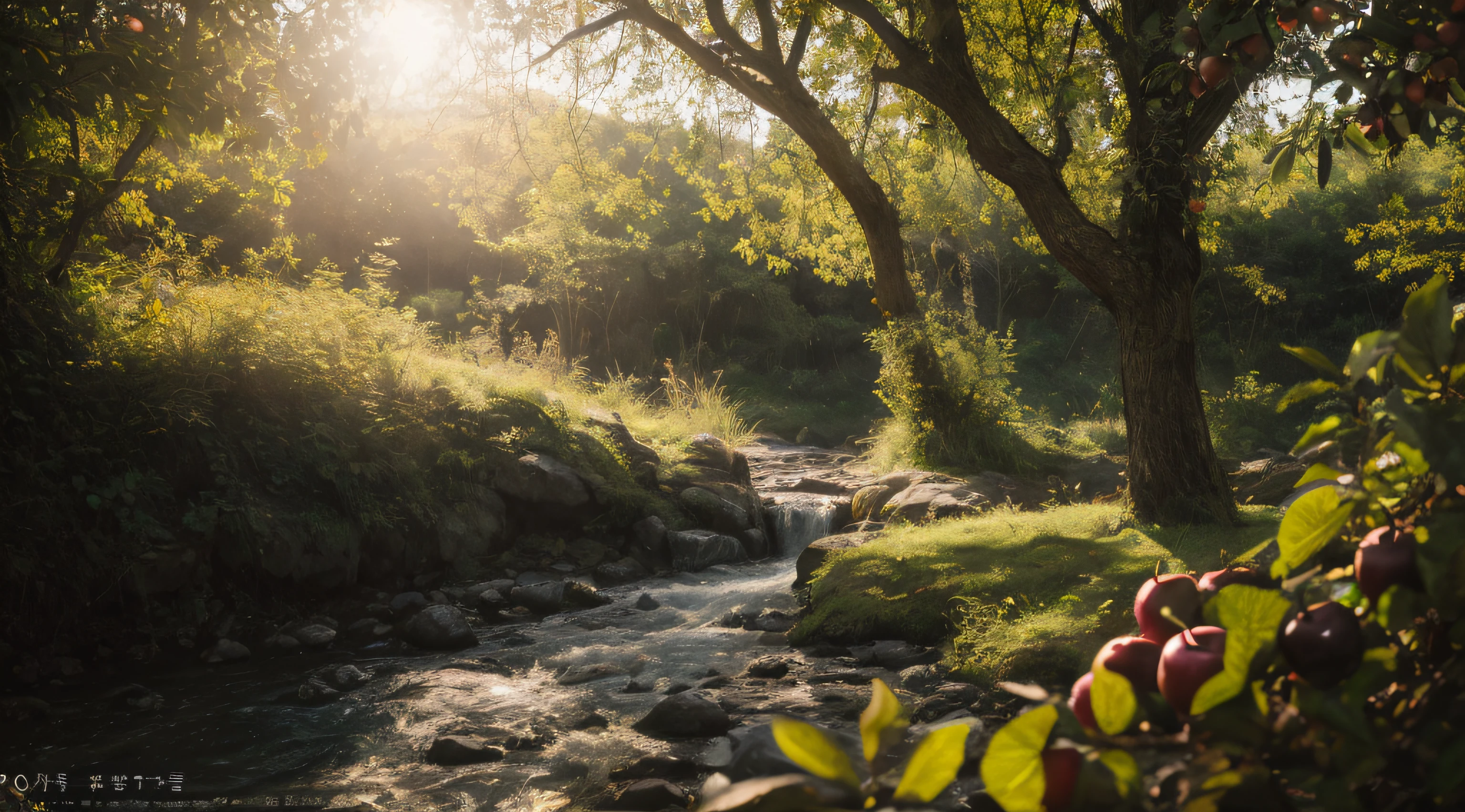 Bible、Genesis、paradise、first humans adam and eve、Beautiful paradise、An apple tree with delicious fruit、in 8K、Raw photography、top-quality、​masterpiece:1.5、ultra-lightweighthigh-resolution、Photorealsitic:1.5、ciinematic light、soft volumetric lighting:1.5、realisitic、Photorealsitic:1、Detailed skin、profetional lighting、a picture、foco nítido、detaileds、profetional lighting、photon maping、detailed and intricate environment、ighly detailed、top-quality、Artistic photography、photorrealistic concept art、soft natural volumetric cinematic perfect light、Midjourney、Detailed hand、