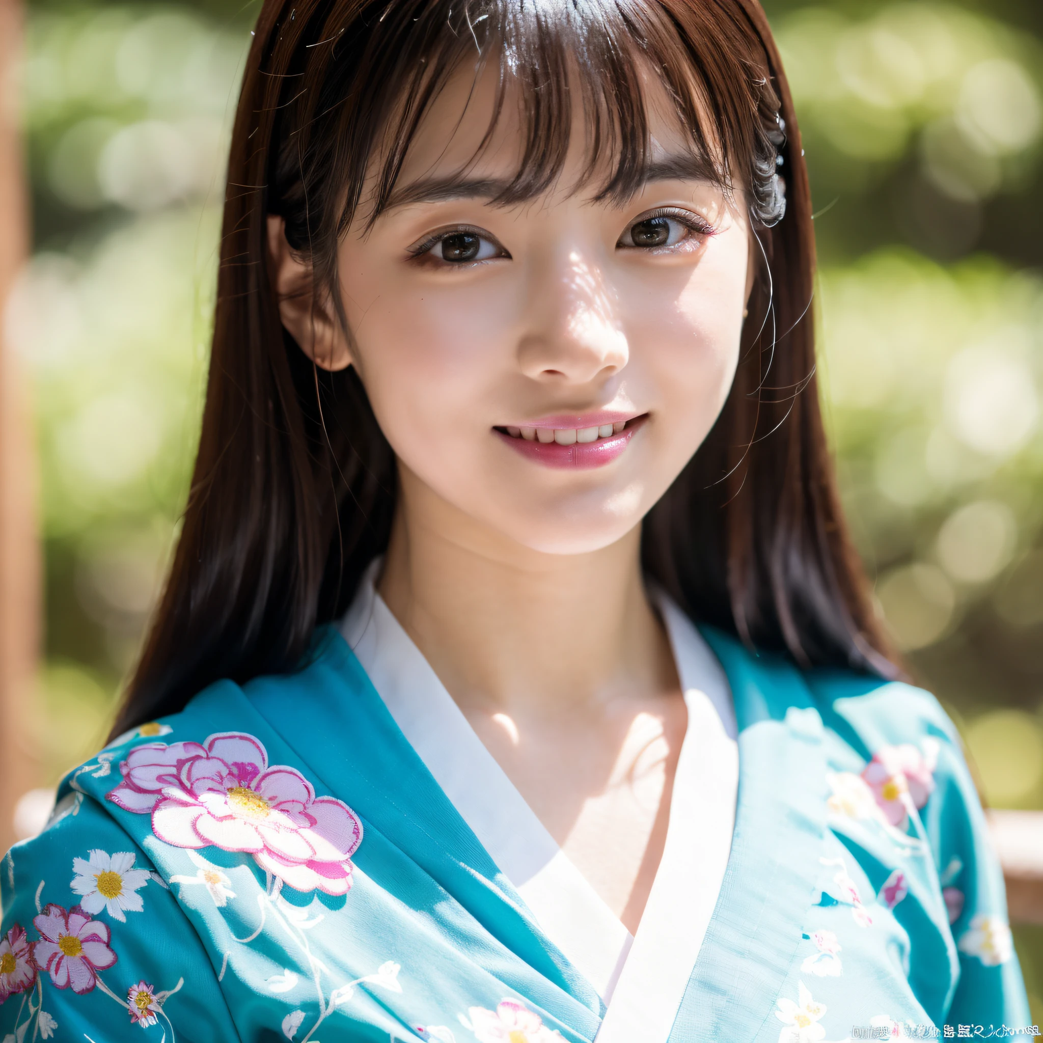 Beautiful woman in neat Japanese clothes、((best qualtiy、8k masterpieces:1.3))、foco nítido:1.2、(ultra beautiful faces:1.0)、(shinny skin:1.0)、photos realistic、A dark-haired、Video Lighting、High-definition eyes and face、Video Lighting、Japan Idol Actress、from the front side、medium breasts、Smile、Slender Abs Beauty、Whole body、In furisode
