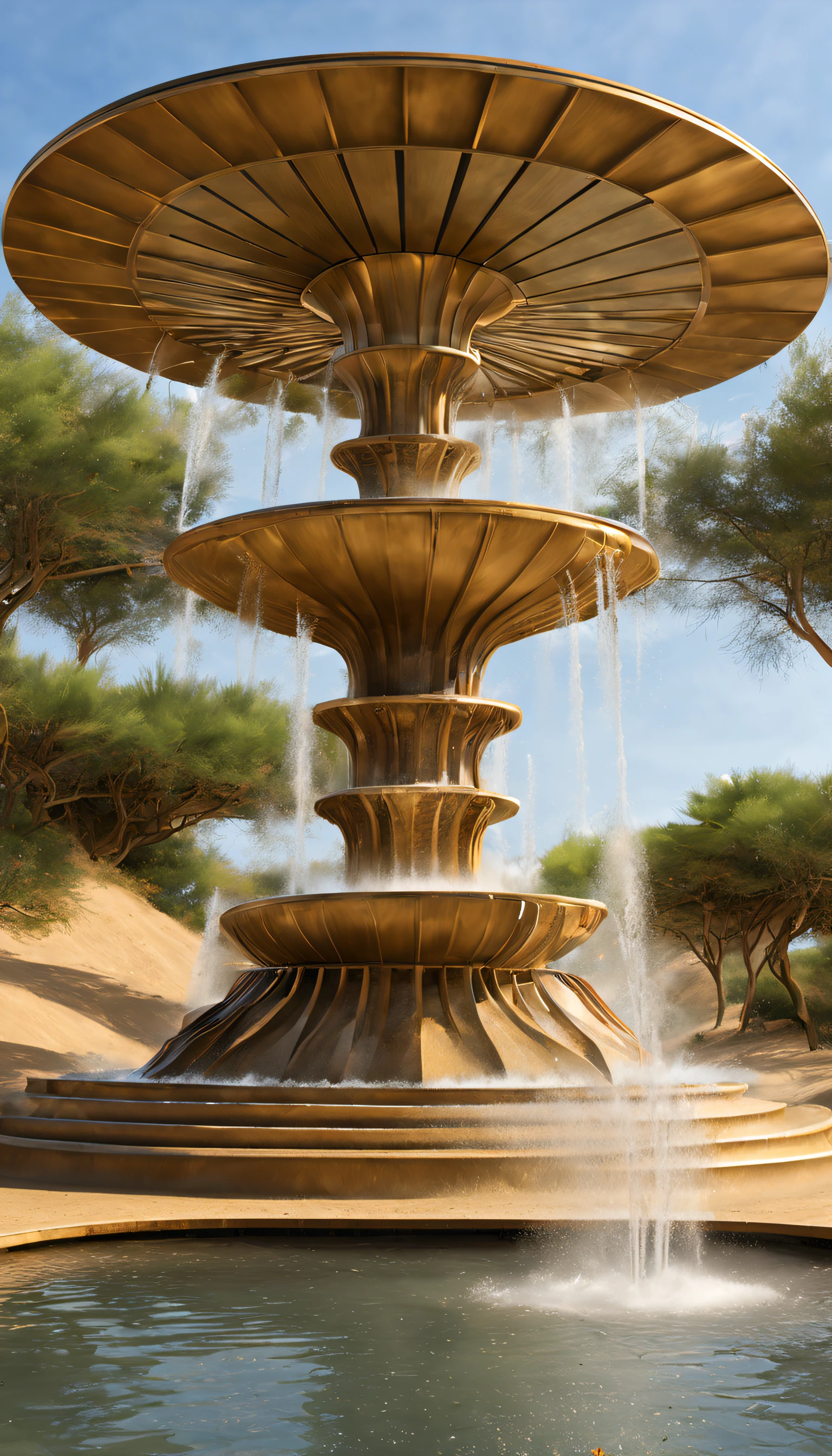 sci-fy, Semi-mechanical fountain sprays water in large quantities,sand dune,, Complex structure,, gerard bloom style