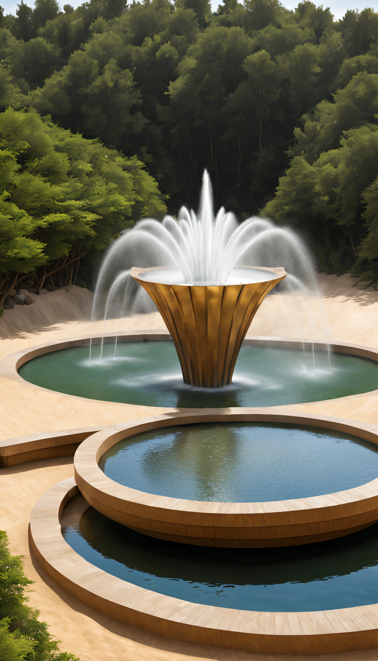 sci-fy, Semi-mechanical fountain sprays water in large quantities,sand dune,, Complex structure,, gerard bloom style