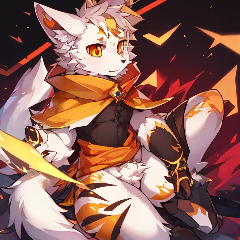 white wolf，Libido boy，Orange eyes，golden cape