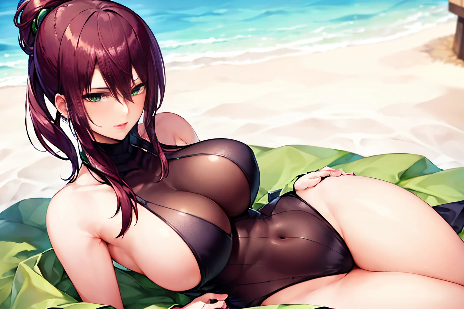 (masterpiece、top-quality,8K, High resolution, Ultra-detailed)、独奏、1girll、Look at viewers、 (sleeveless high neck knit tops,green colored eyes)、Valletta、Lustrous skin、Shiny skin、Detailed skin、Silky skin