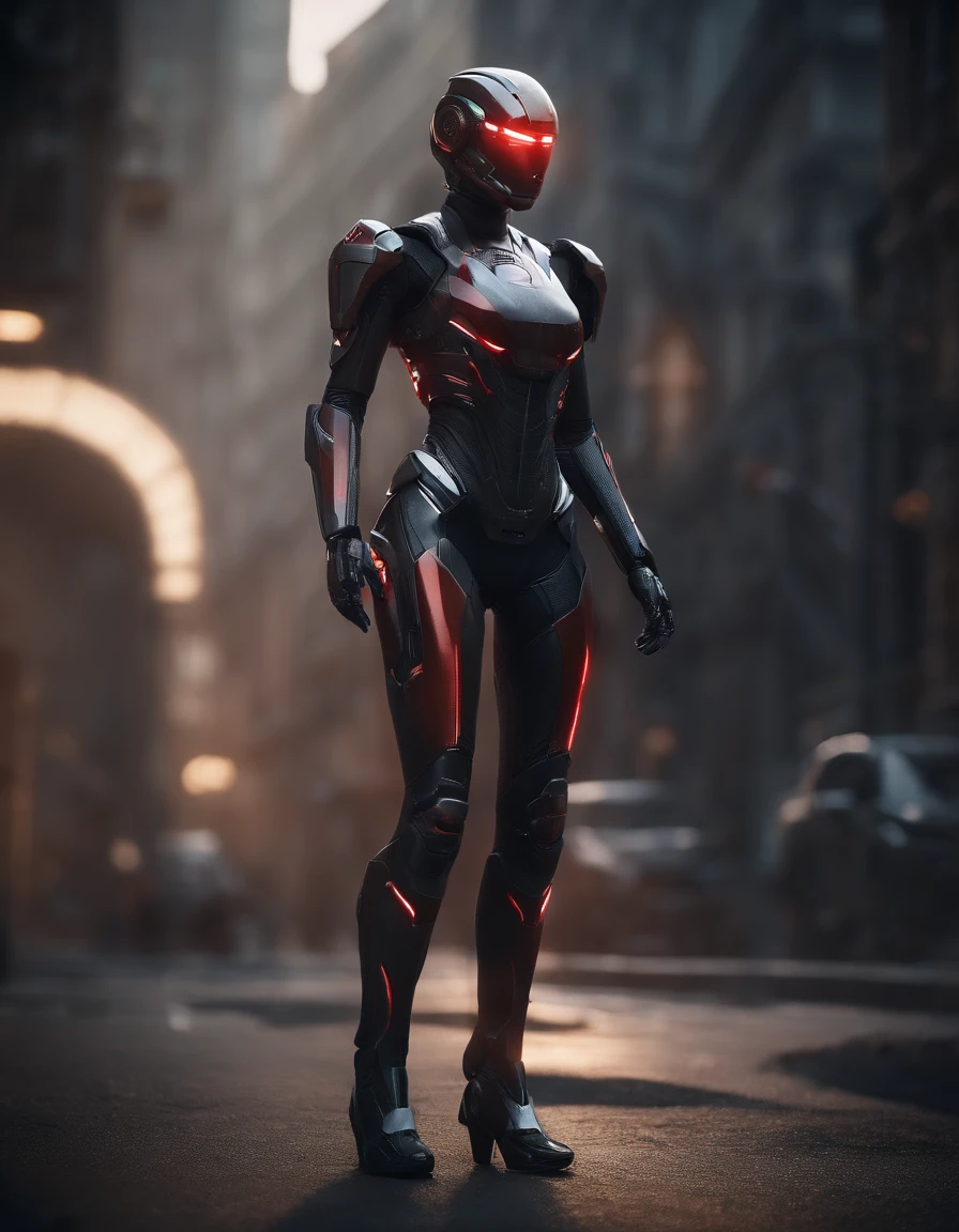 Woman, 18 years old,((best quality)), ((masterpiece)), (detailed), Midjourney Style, close-up, robot, red eyes, concept art, inspired by Marek Okon, digital art, Crysis Nanosuit, futuristic, (glowing elements:1.1), 4:3 aspect ratio, dynamic duo,upper body