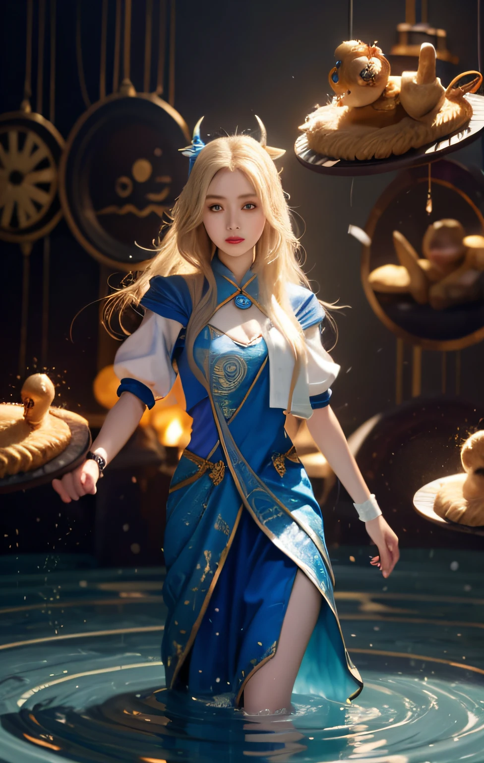 Arafad image of a woman in a blue dress in a body of water, Alice X. zhang, Gorgeous Role Play, Jaina Proudmoore, Beautiful celestial mage, sha xi, crystal maiden, from league of legends, Cotton Cloud Mage Robe, palace ， A girl in Hanfu, 《the original god》Zhongli in Zhongli, li zixin, lux from league of legends