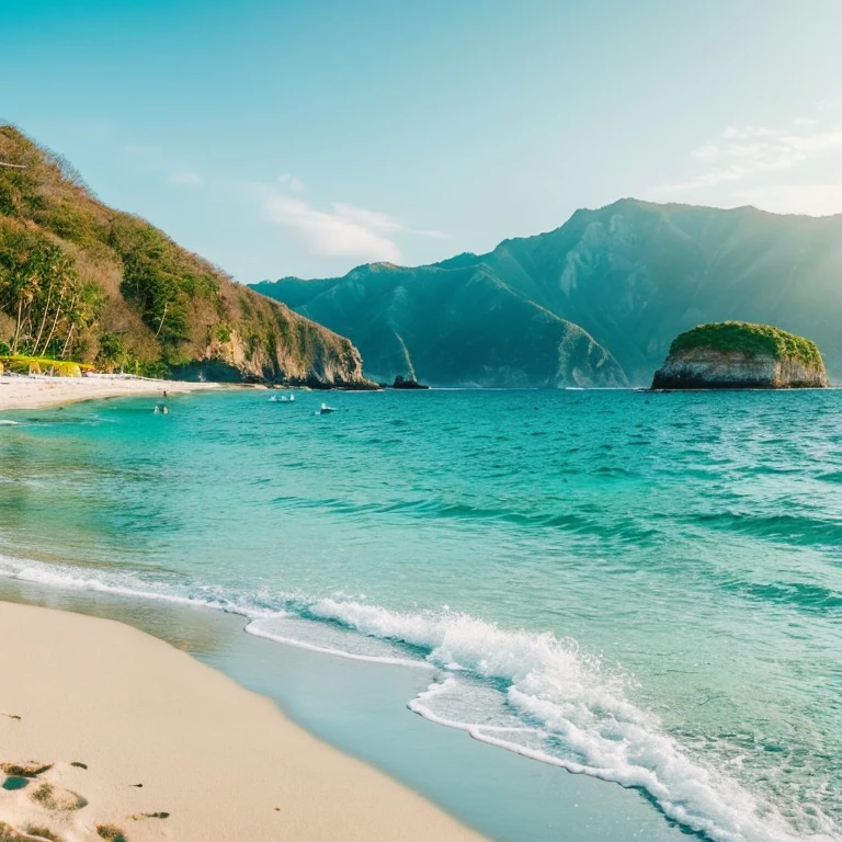 landscape shot the beach Snow-white sandy beach Superb view waterface day scene Emerald Green Sea