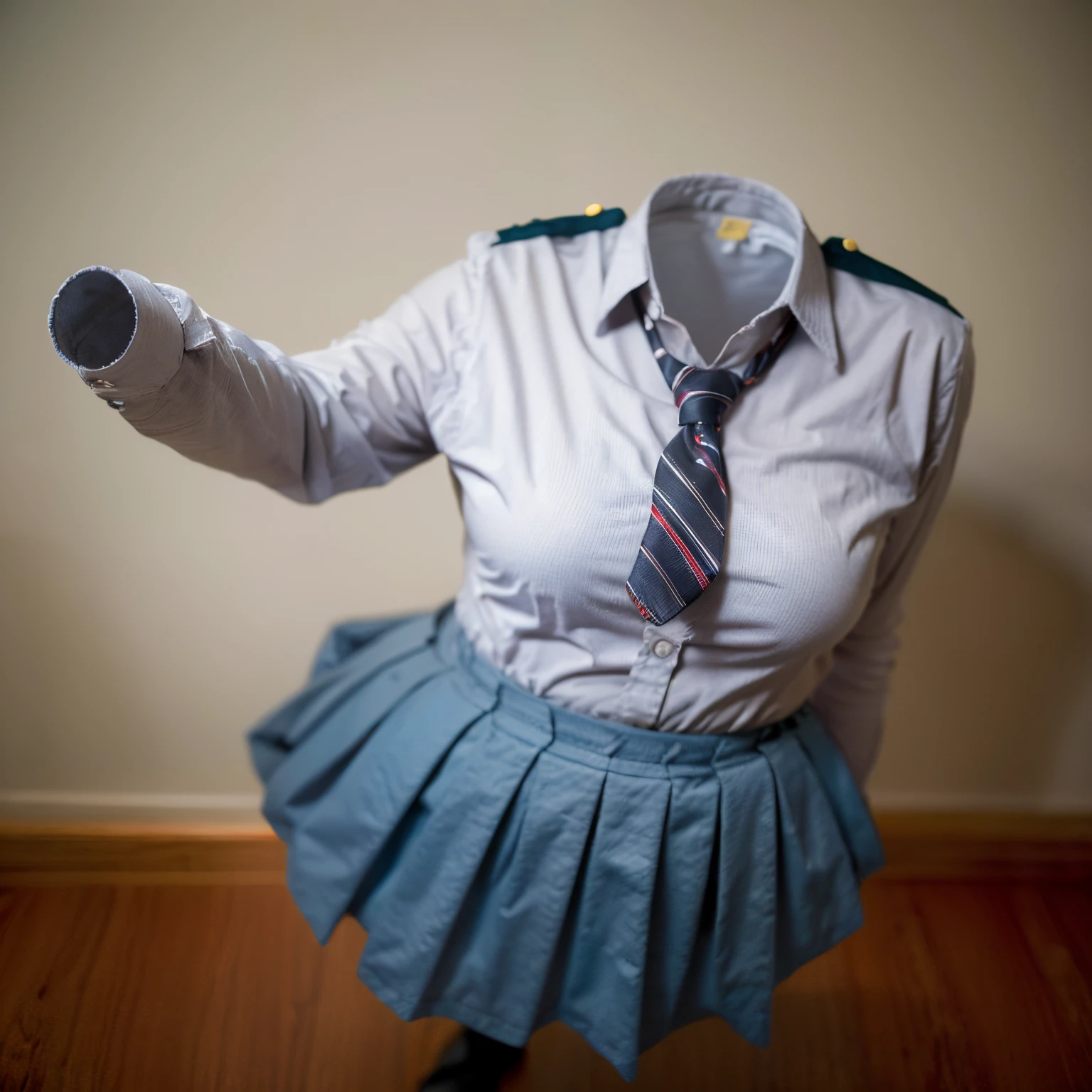 (chubby, fat), school uniform, school tie, (from above:1.2), (cute pose), (invisible, no humans, headless, faceless:1.5), (cute big breasts), (close-up shot of hip), (16k, RAW photo, best quality, masterpiece:1.3), (realistic, photo-realistic:1.37), photon mapping, radiosity, ((Hasselblad photography)), physically-based rendering