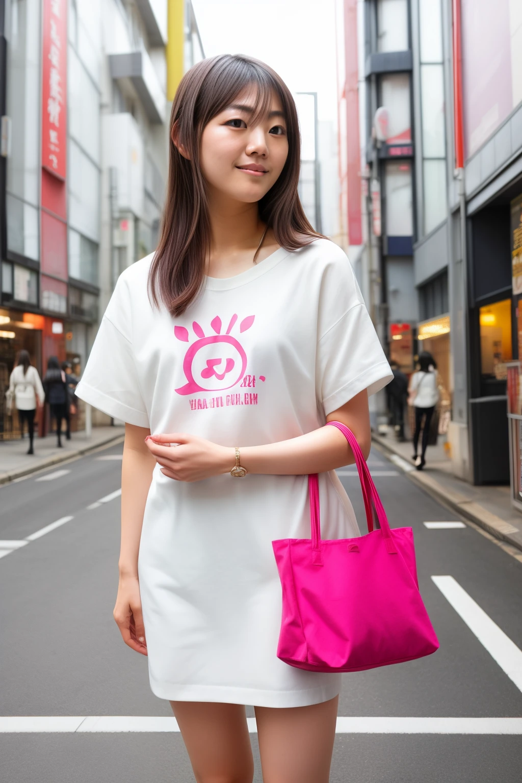One girl, Tokyo Street,night, Cityscape,City lights,Upper Body,close,smile,, (8k, RAW Photos, highest quality, masterpiece:1.2),(Realistic, photo-Realistic:1.37),