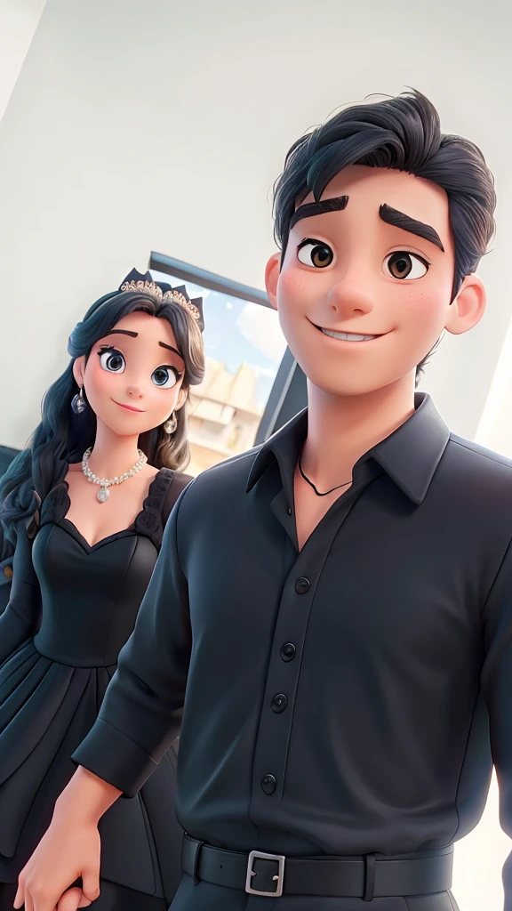 Disney couple taking a selfie wearing black colour dresses