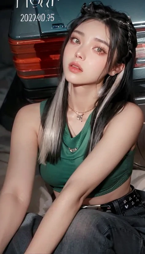 a 20 yo woman, black hair, (hi-top fade:1.3), soothing tones, muted colors, high contrast, (natural skin texture, hyperrealism, soft light, sharp), ((Bangs hair)), Korean girls