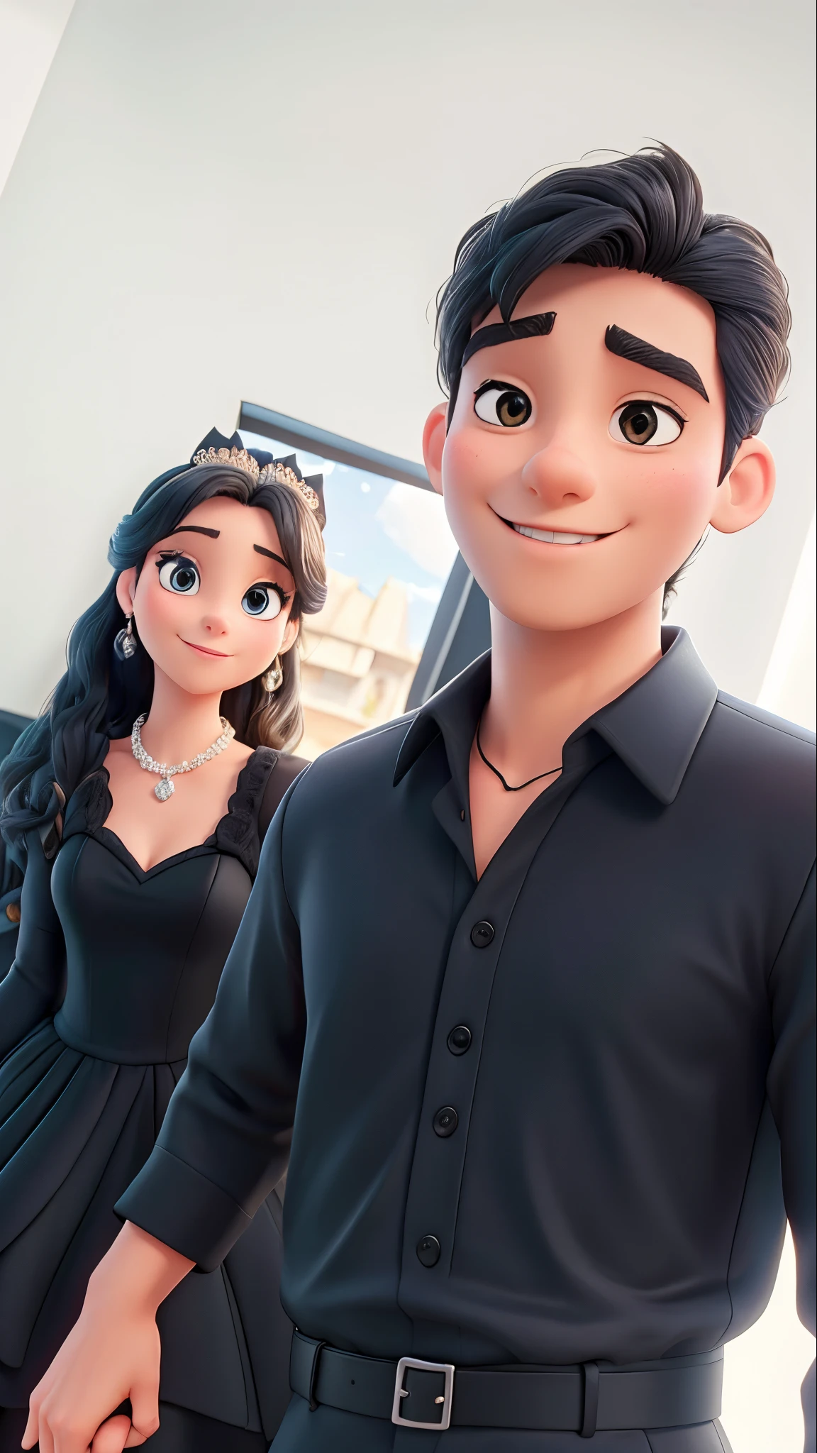 Disney couple taking a selfie wearing black colour dresses
