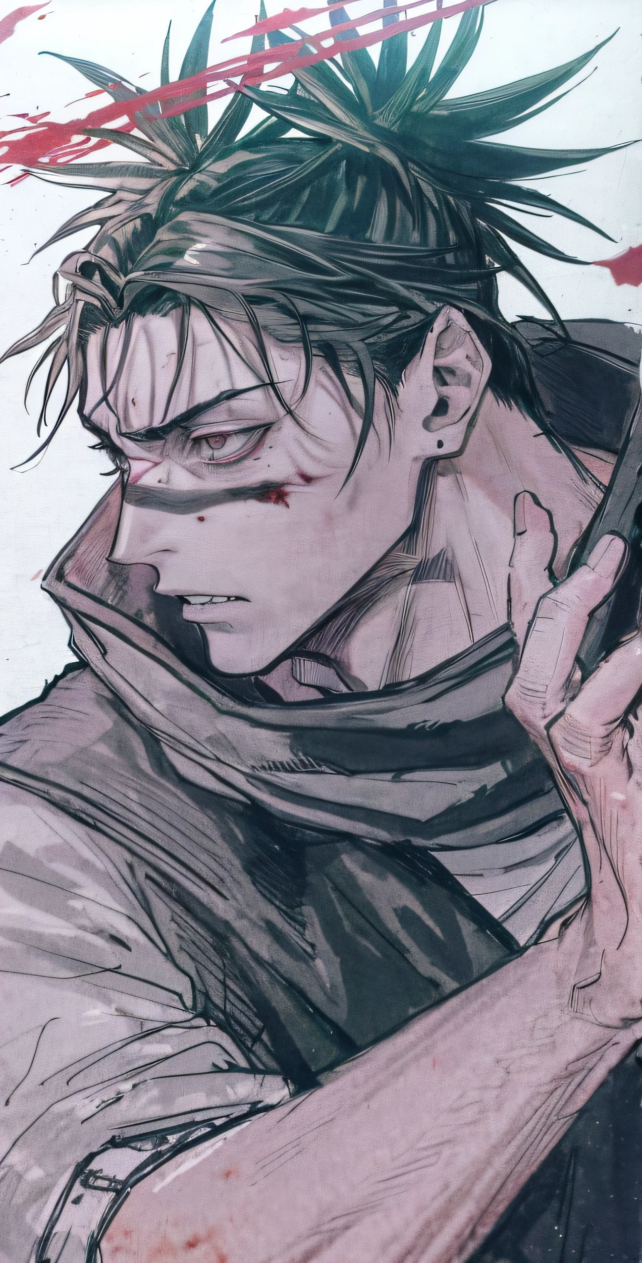 anime character with a knife and a bloody face, handsome guy in demon slayer art, portrait of guts from berserk, levi ackerman, portrait of eren yeager, kentaro miura manga art style, eren yeager, seinen manga portrait, eren jaeger, taisho roman, kentaro miura manga style