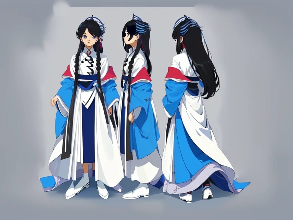 ((masterpiece)),(((best quality))),(character design sheet, same character, front, side, back), illustration, 1 girl, hair color, bangs, hairstyle fax, eyes, environment change scene, Hairstyle Fax, Pose Zitai, Female, Shirt Shangyi, Star, Charturnbetalora, (simple background, white background: 1.3), --6