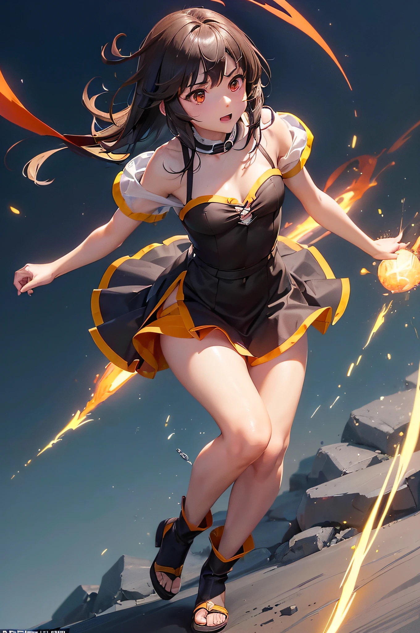 (((profesional: Paso a paso, taking into account even the smallest detail, final result god level))): "Konosuba: Megumin, (solo 1girl), very sexy Megumin, 150% size tits, Megumin whith explosive magic, full body, cowboy shot, (all intricate details)"