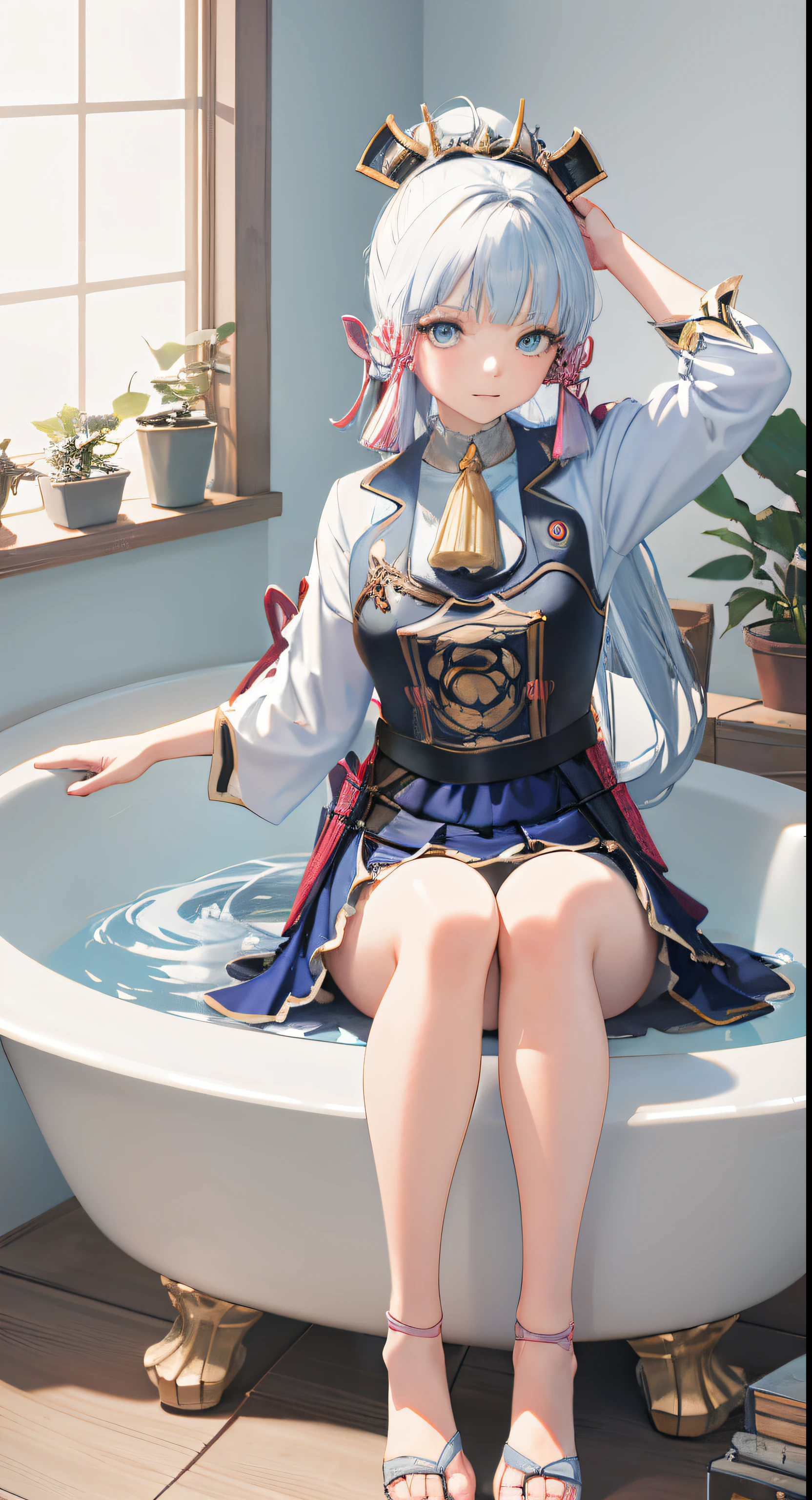 tmasterpiece，with a pure white background，8K art photography, realism concept art, Soft, Natural volume cinematic perfect light, epic, Anime girl sitting in the bathtub，There is a cat on his lap, Ayaka Genshin impact, seductive anime girls, splash ink art anime loli, ayaka game genshin impact, anime goddess, best anime 4k konachan wallpapers, Squatting anime beauty, anime grandma, Cute anime waifu wearing nice clothes, Anime art wallpaper 8 K