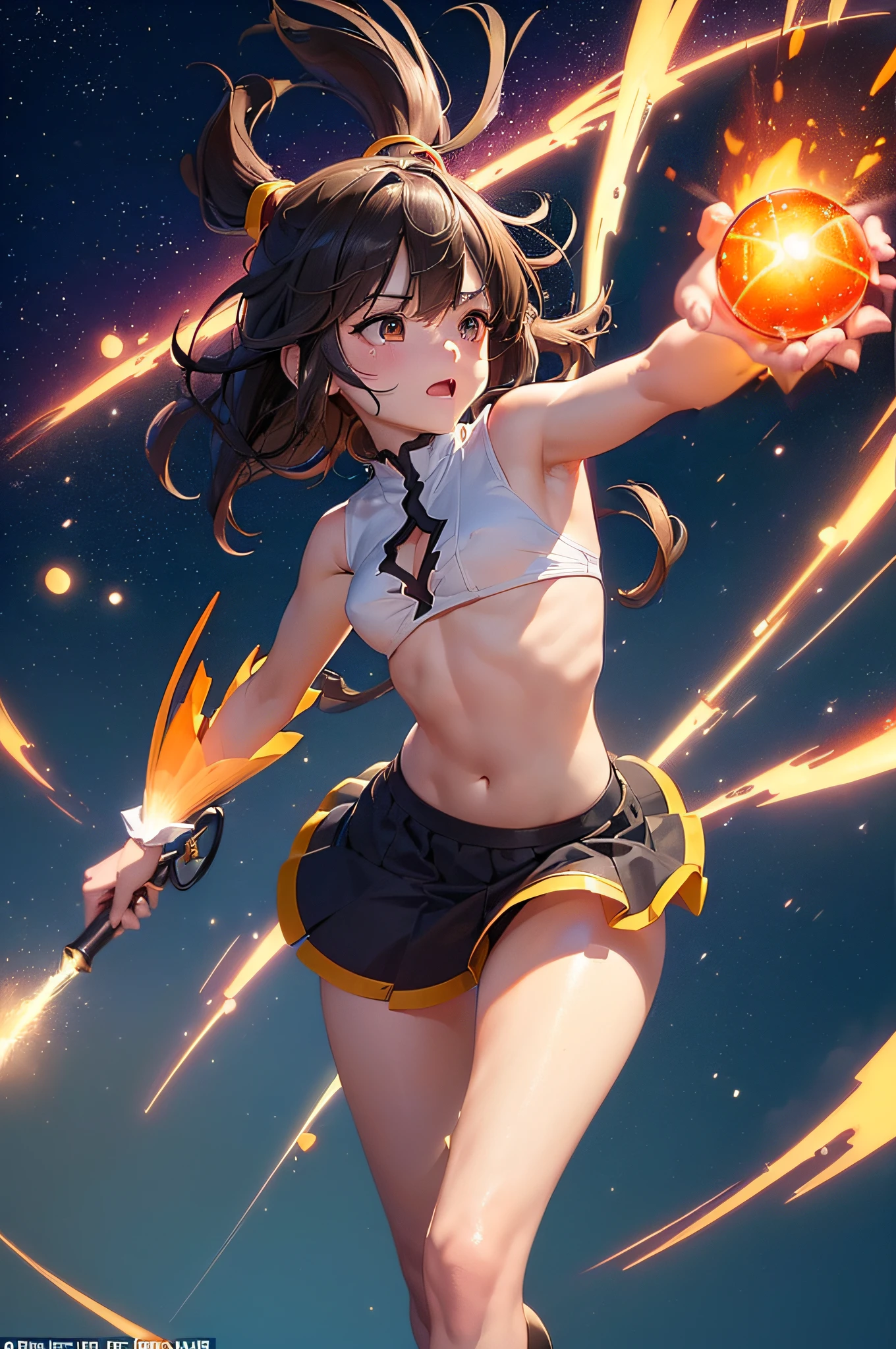 (((profesional: Paso a paso, taking into account even the smallest detail, final result god level))): "Konosuba: Megumin, (solo 1girl), very sexy Megumin, orange size tits, Megumin whith explosive magic, full body, cowboy shot, (all intricate details)"