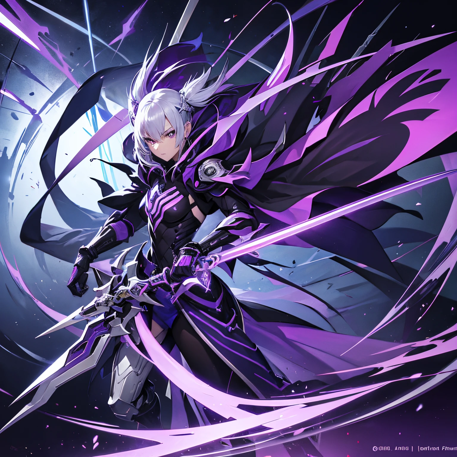 Futuristic, rapier, weapon, fancy, elegant, spiral handle, guard, cyber themed, purple color, silver blade, sword design