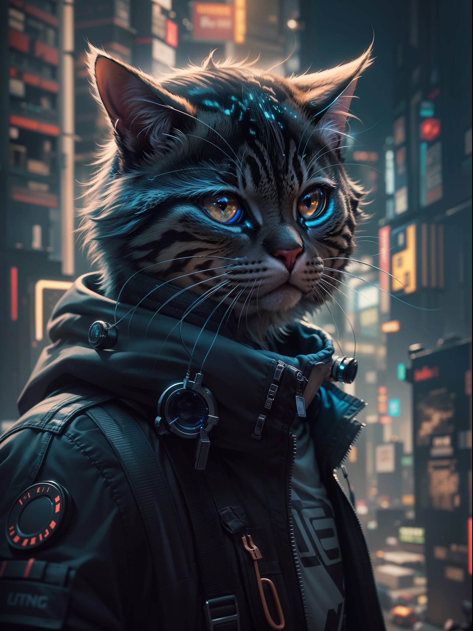 ultra detail, high resolution, ultra detailed, best quality, amazing, top quality, extremely detailed CG unity 8k wallpaper, cinematic lighting, cat fanboy, cyberpunk, dark boy