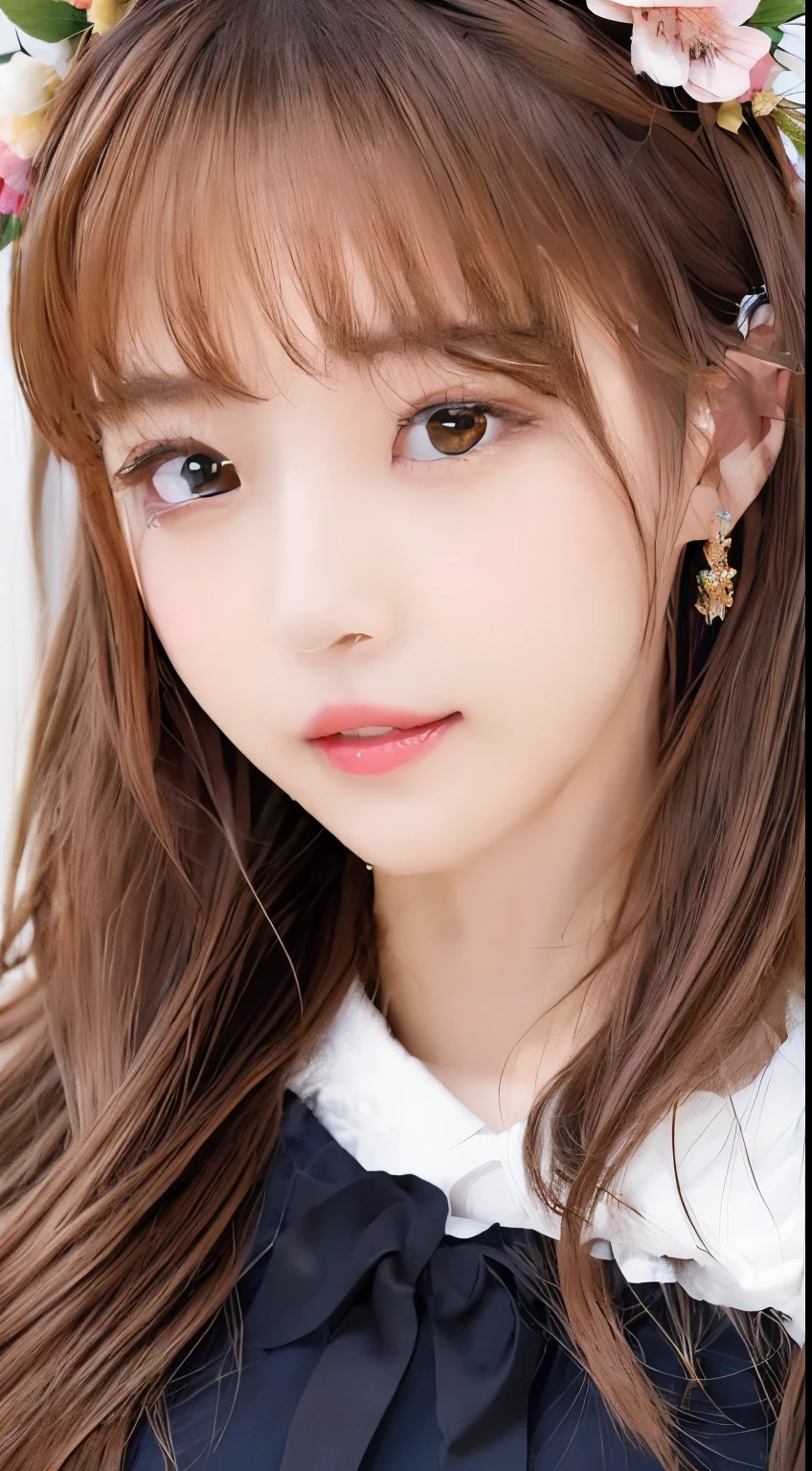 (masutepiece),(Best Quality:1.0), (超A high resolution:1.0), detailed illustration,fullbody image、 8K, Anime, 1girl in, Beautiful anime girl, wearing red dress, flowercrown, Pretty Face, Detailed face, Beautiful eyes, Detailed eyes, Dark blue eyes, bright red lips, Red Lipstick, beadetailed stylish hair, highlights in hair, Bangs anime style, Best Quality, Vibrant