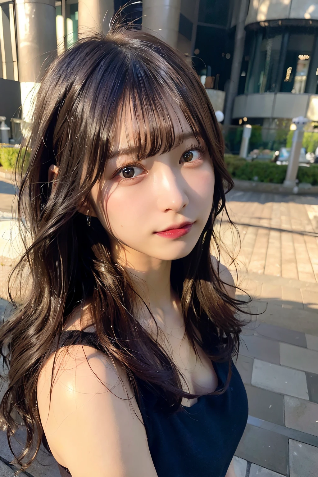 A close up of a woman with long hair and a black dress - SeaArt AI