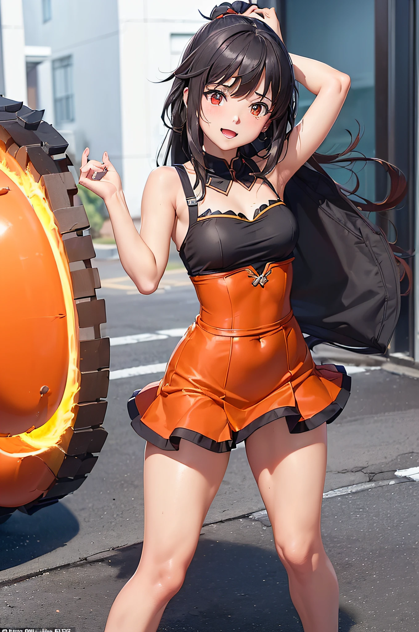 (((Jump sideways)))、(((Black Bunny Girl Hair Band)))、(((twintails hairstyle)))、(((Hair that flutters in the wind)))、Photorealsitic、超A high resolution、Convoluted、ultra-detailliert、(dent in the skin)、Cute、Feminine、Detailed body、Medium chest、(A detailed face: 1.1)、(Outline of the iris)、(Hydrocore Lens)、(perfect  eyes)、8K、16k、realisitic、Beautiful fece、(​masterpiece: 1.2)、(top-quality:1.2)、wide-hips、slenderbody、Black theme、Optimal ratio of 4 fingers to 1 thumb、actionpose、((Enamel Knee High Boots))、((Enamel Long Gloves)) 、(((maikurobikini)))、(((Bunny girl collar and black bow tie)))、(((Accurately depict limbs))))、NSFW、(((Large sunflower field at sunset)))、(((Contre-Jour)))