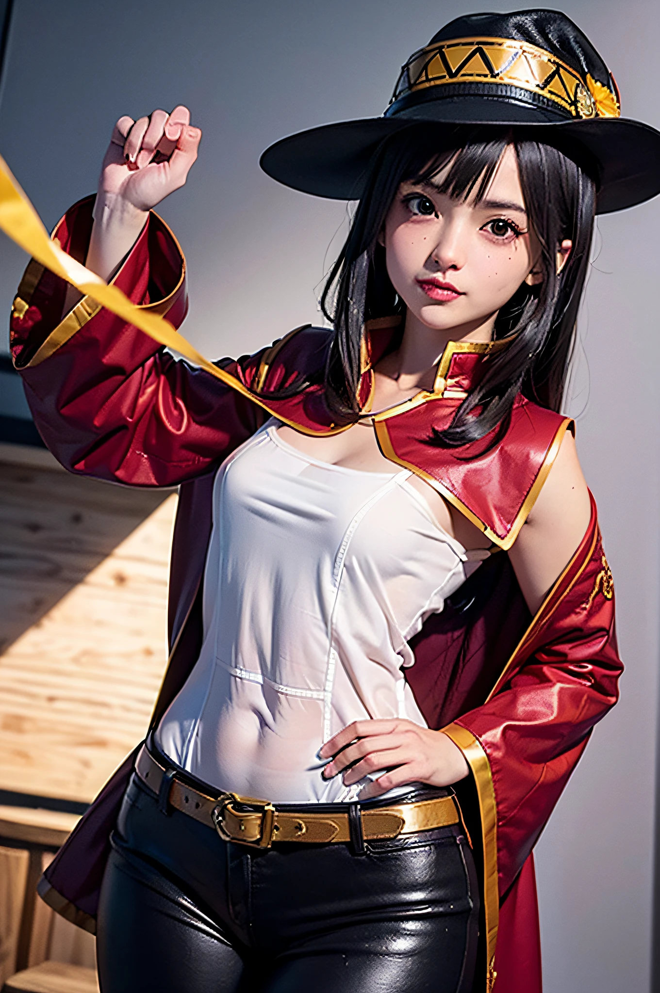 (((profesional: Paso a paso, taking into account even the smallest detail, final result god level))): "Konosuba: Megumin, (solo 1girl), very sexy Megumin, 150% size tits, Megumin whith explosive magic, full body, cowboy shot, (all intricate details)"