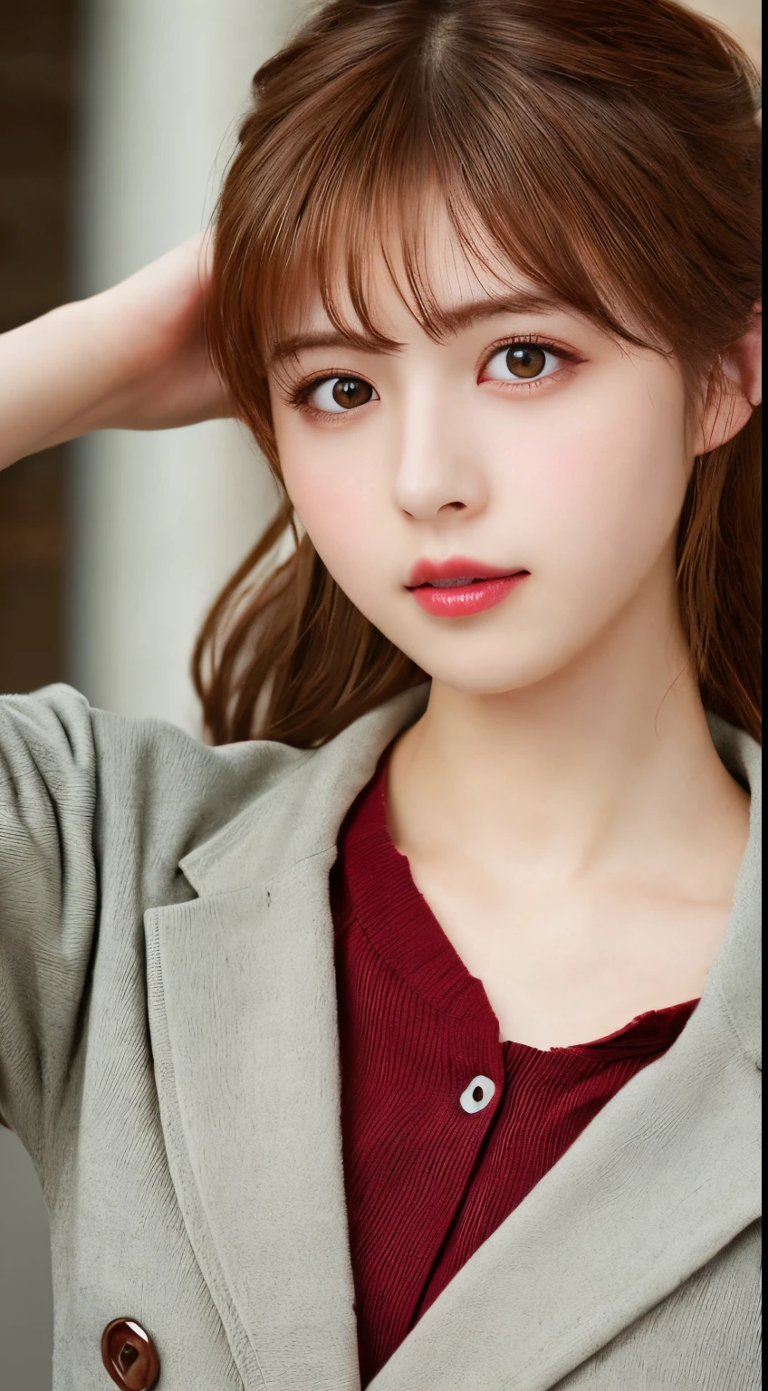 masutepiece, Best Quality, Illustration, Ultra-detailed, finely detail, hight resolution, 8K Wallpaper, Perfect dynamic composition, Beautiful detailed eyes, Natural Lip,blazer ,school uniform, Big breasts, Full body
