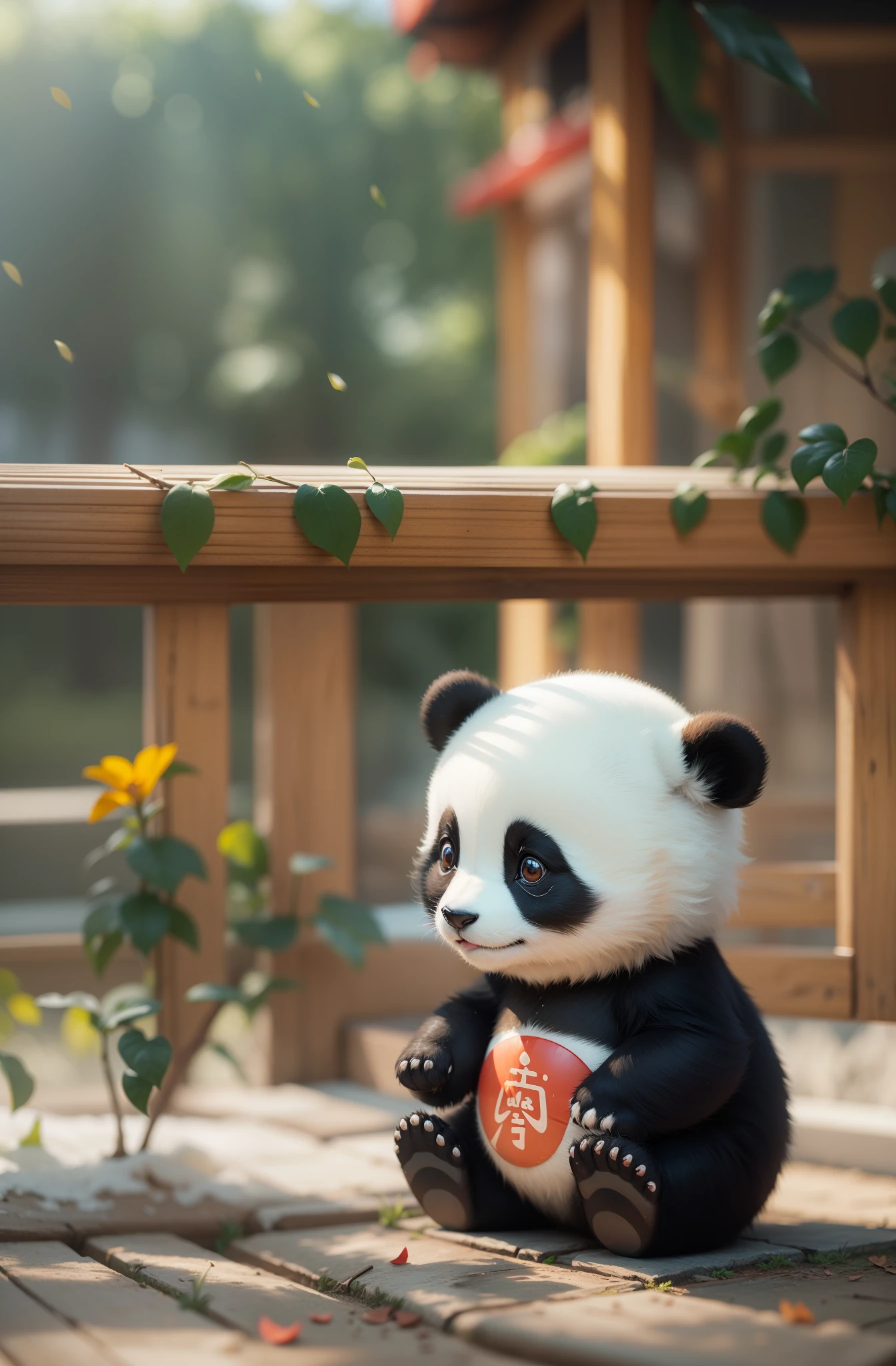 High quality 8K resolution,This image shows a super detailed real picture of a bird,depicting a cartoon panda。hori'Just like walking straight,Giggle smile。This cartoon panda is wearing a bright red and white sportswear,The details are exquisite。The screen shows its whole body,It gives a three-dimensional feel。pandas's’s eyes are round,charming and cute。The black background sets off the image of the panda,make it stand out more。The whole picture shows natural lighting,Like taken outdoors in natural light。This style of painting is a bit like Pixar animation style,It also has some 3D rendering feel to it。The whole picture gives people a feeling of vitality、vibrant feel,One can’t help but marvel at the author’s painting skills。