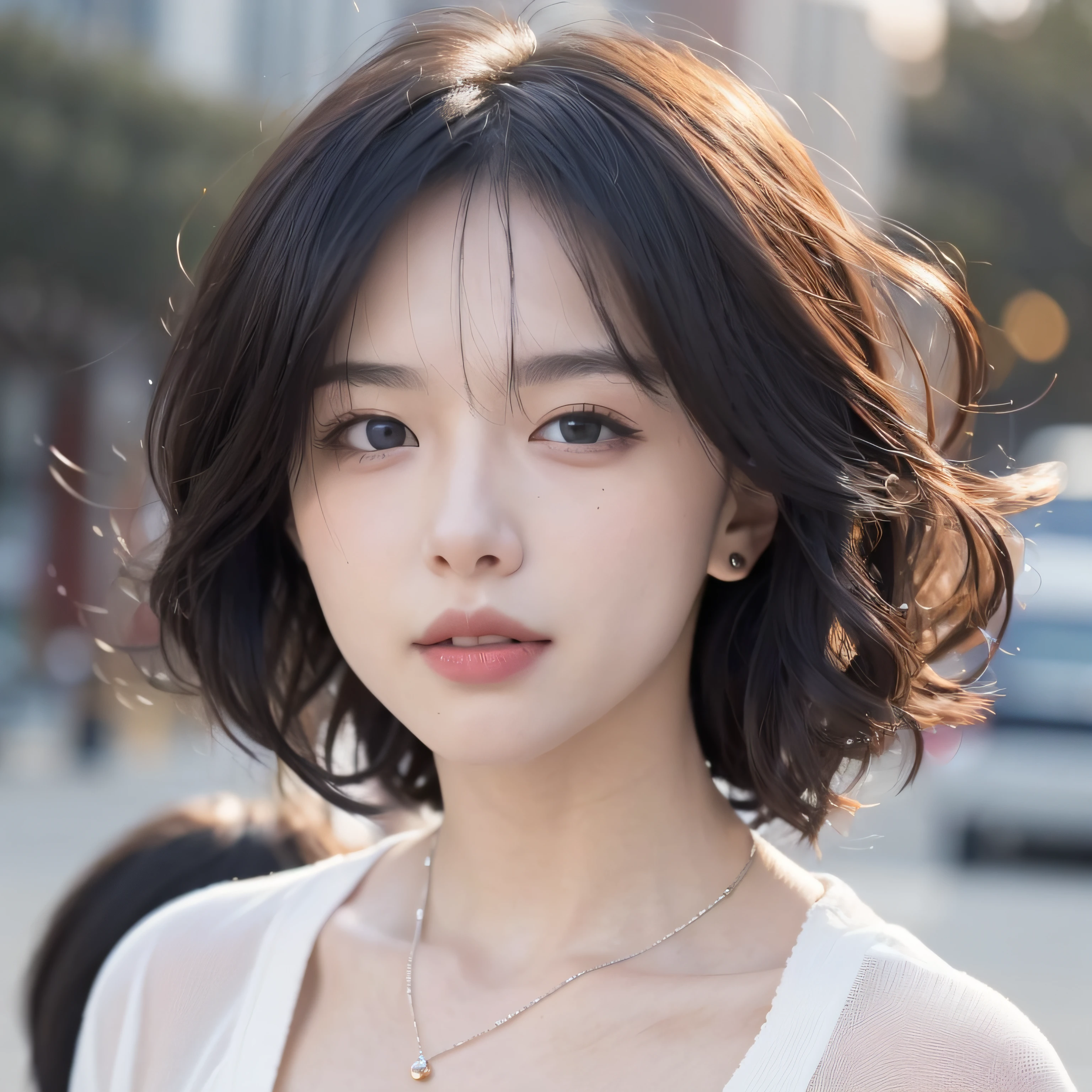 random pose, mix4, (8k, RAW photo, best quality, masterpiece: 1.45), (realistic, photorealistic: 1.37), one girl, cute, cityscape, night, rain, wet, professional lighting, photons mapping, radiosity, physically based rendering, gradient black hair, gray hair, short curly hair, handsome, girl, Deep V-neckline slip dress, pale skin, top quality photo, high res, 1080p, (clear face), (detailed face description), (detailed hand description), (masterpiece), (exquisite CG), extreme light and shadow, disheveled hair, master work, rich details, (fine facial features), (highest quality photo), (masterpiece), (detailed eyes), look in front of you eyes, fine clavicle, (huge breasts:1.47),