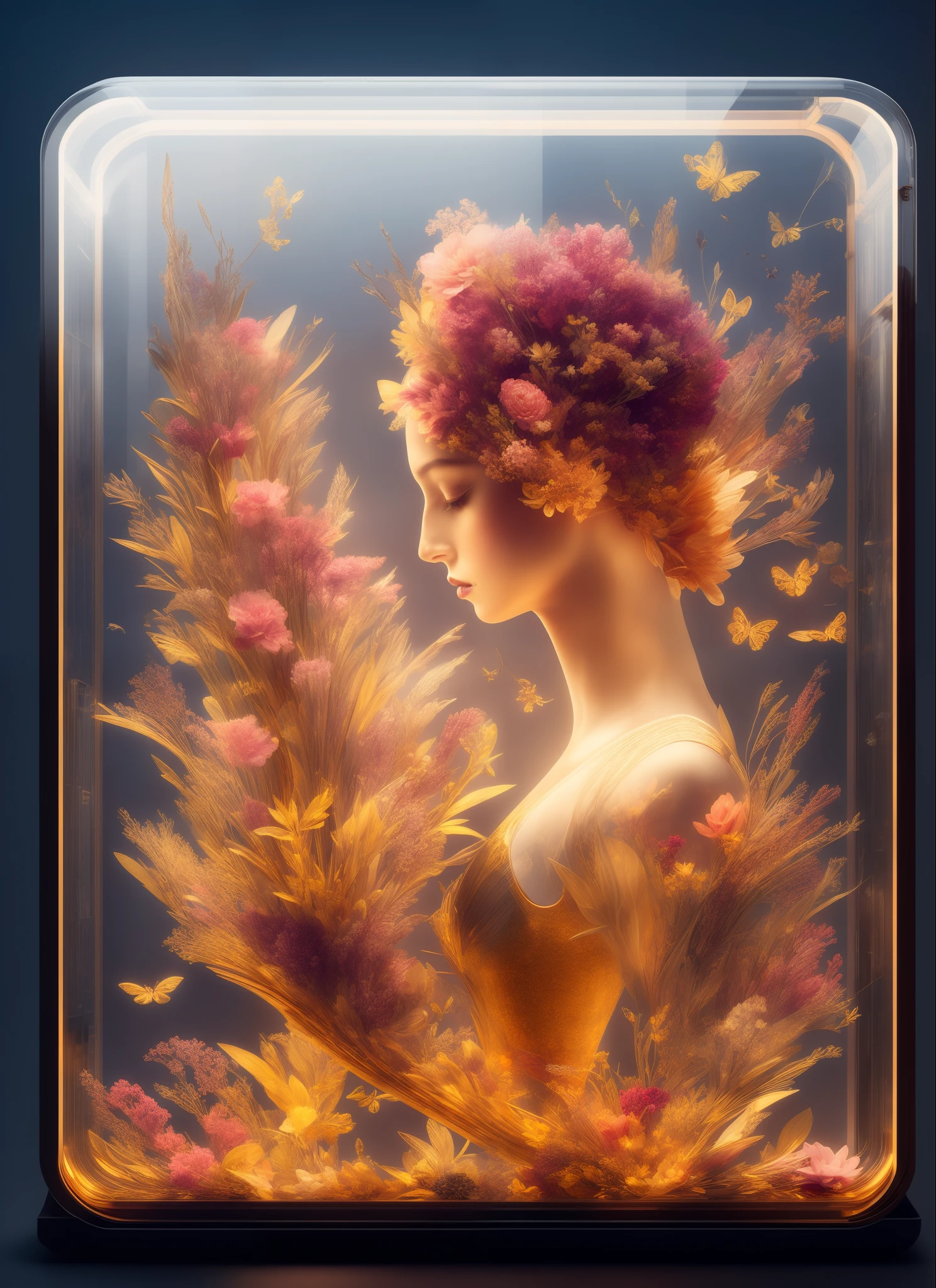 (knollingcase:1.2), 
samdoesarts style (symmetry:1.1) (floral:1.05) woman as a beautiful goddess, pink and gold and opal color scheme, beautiful intricate filegrid facepaint, intricate, elegant, highly detailed, digital painting, artstation, concept art, smooth, sharp focus,
labelled, overlays, oled display, annotated, technical, knolling diagram, technical drawing, display case, dramatic lighting, glow, dof, reflections, refractions