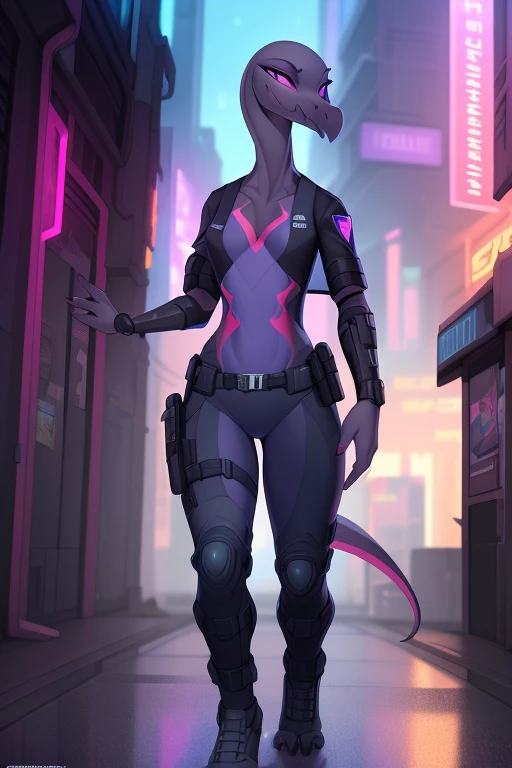 female, solo, salazzle, wearing a (tactical cyberpunk police uniform) in the streets of a cyberpunk city at midnight,character design by charlie bowater, ross tran, artgerm, and (makoto shinkai), detailed, inked, western comic book art,