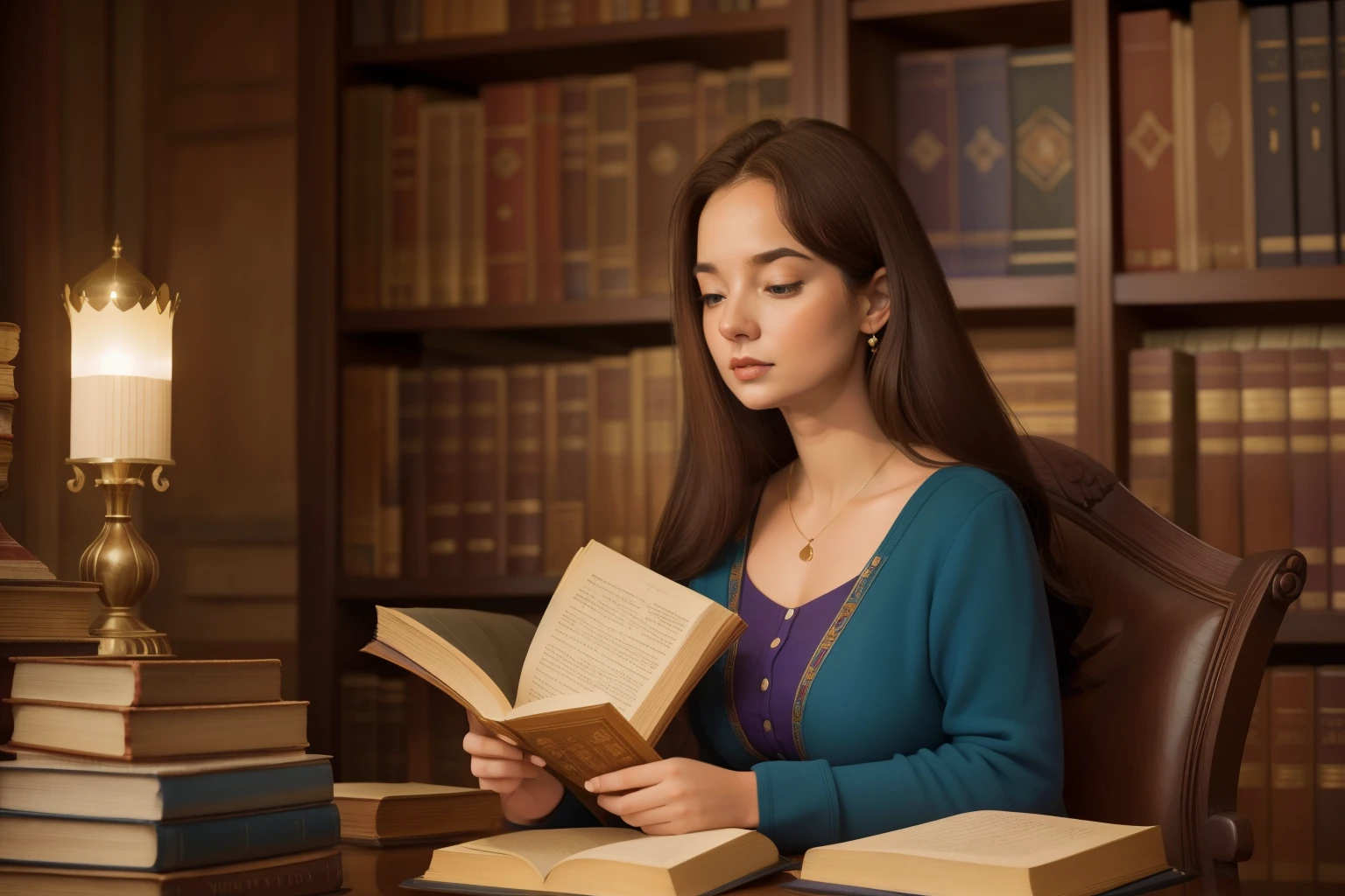 Oxford Library, 2019: A scene in the Bodleian Library transports viewers to the heart of Deborah Harkness' tale. The library's ancient charm is heightened by the presence of Diana, a historian in her early 30s with a captivating aura. Surrounded by dusty tomes and mystical manuscripts, she immerses herself in the magical world hidden within the pages.