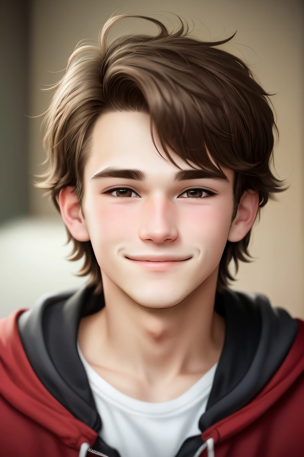 Happy face adult boy 18 years looking in close camera animated