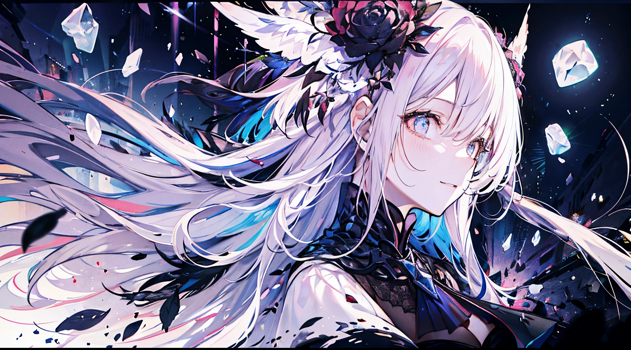（（tmasterpiece：1.4，Best quality））+，（hyper-detailing）+，（Ultra-detailed eyes）+，（winged ears：1.5），
（cute girls），ar old，（golden red pupils：1.15），Jet black long hair，long braid，Bushy hair（wariza：1.2），pale-skinned，seduct smile，Black crystal block，Black horns，vacant eyes，red eye pattern on forehead
（She wears a shabby black robe，grey dress，Bones pattern，：1.5），（black Bracelet：1.4）The sleeves are extra-long，black spiked headdress，baiyun，white colossus，Dream bubbles，black fingernails，red apple，With your back to everyone，tear pattern，Metal chains，White skeleton
（bird feathers：1.1），
（dawn light：1.2），
（Thick black and white：1.16），（depth of fields：1.4），Complicated details，color mixing，Detailed route，Excellent,super detailing,The content is very detailed,(hight contrast:1.11),ventania,Amazing cleavage,beautidful eyes,messy  hair,(best illuminate，Extremely Delicately Beautiful), ((movie light lighting)), (seen from the side:1.3)，8K,tmasterpiece，Best quality，cinematic Film still from，1 plump girl，（Close-up cleavage：1.1），bright，Interesting，gentlesoftlighting，（bauhause，shape，line engineering，Abstract：1.1）offcial art， Unity 8k壁纸， ultra - detailed， Beautiful and beautiful， tmasterpiece， Best quality， （dynamic angle：1.4），Perfect NwsjMajic，（tmasterpiece，top-quality，Best quality，offcial art，Beauty and aesthetics：1.2），The content is very detailed，rich colourful，highest details，