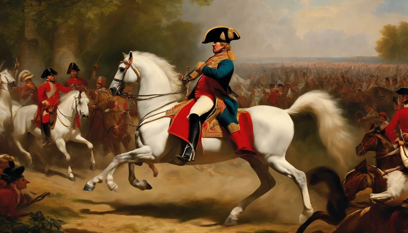 A grand army of soldiers, adorned in shining armor and bearing the iconic eagle insignia of Napoleon's Imperial Guard, marching triumphantly through the streets of Paris.