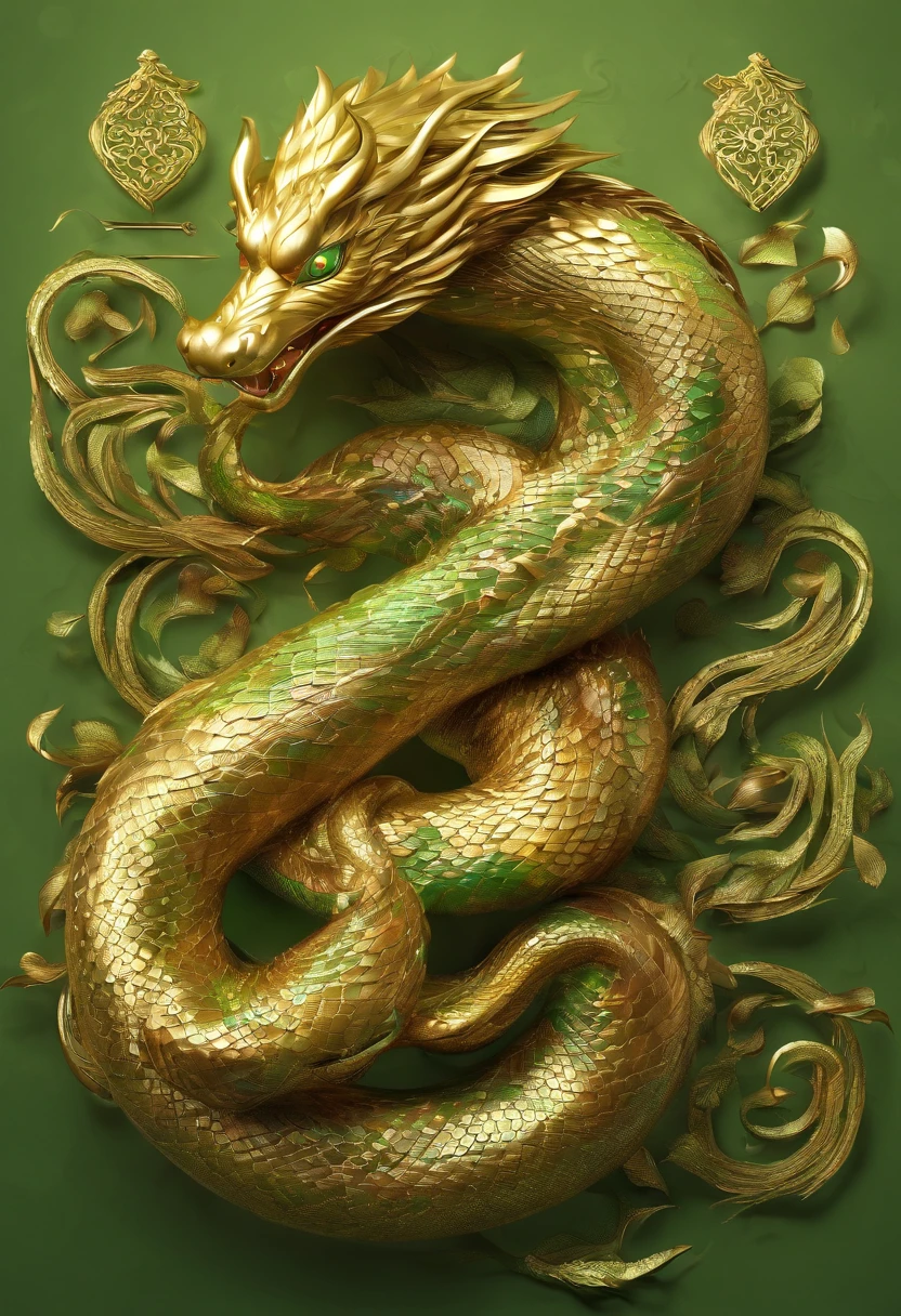 images of mythical creatures ,serpent, Thai style, Looks great., The image is clear, Provocative, Robdua wins gold medal., green body, .3D
