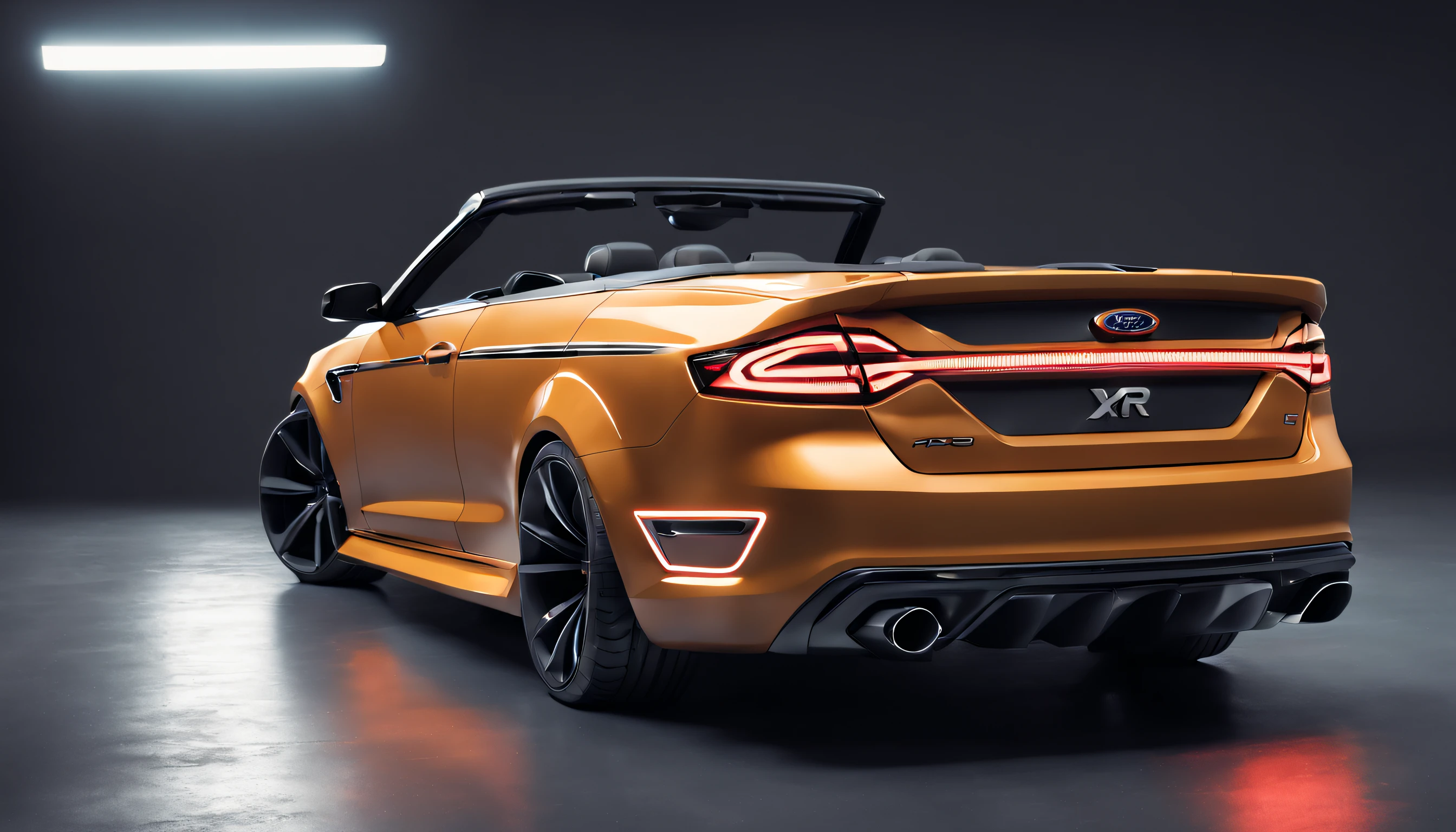 Futuristic Australian Ford Falcon XR8 Concept Car, Convertible with top down, Rear Trunk Lid Spoiler, Muscle Car Looks, illuminated LED Headlights, GT Stripes, Photo Realistic,