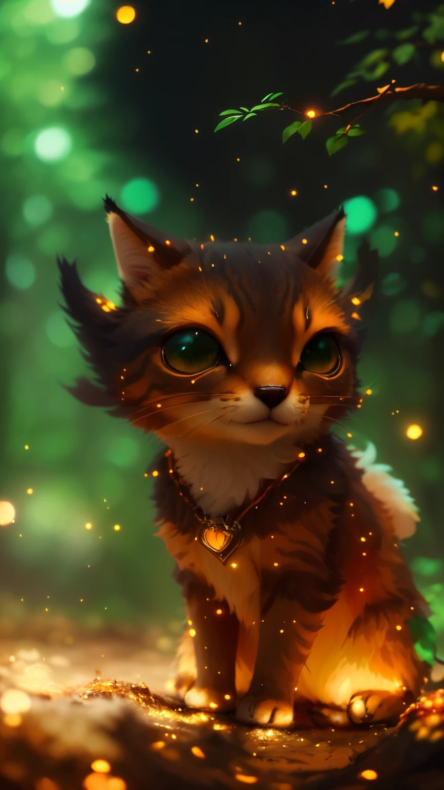 cat sitting in the mud, adorable digital painting, Epic concept art. bokeh, cute detailed digital art, highly detailed 4k digital art, furry digital art, ethereal fox, 4k detailed digital art, Adorable glowing creature, Cute forest creature, Cute digital art, furry fantasy art, glowing lights! Digital Painting, fantasy style 8 k octane render