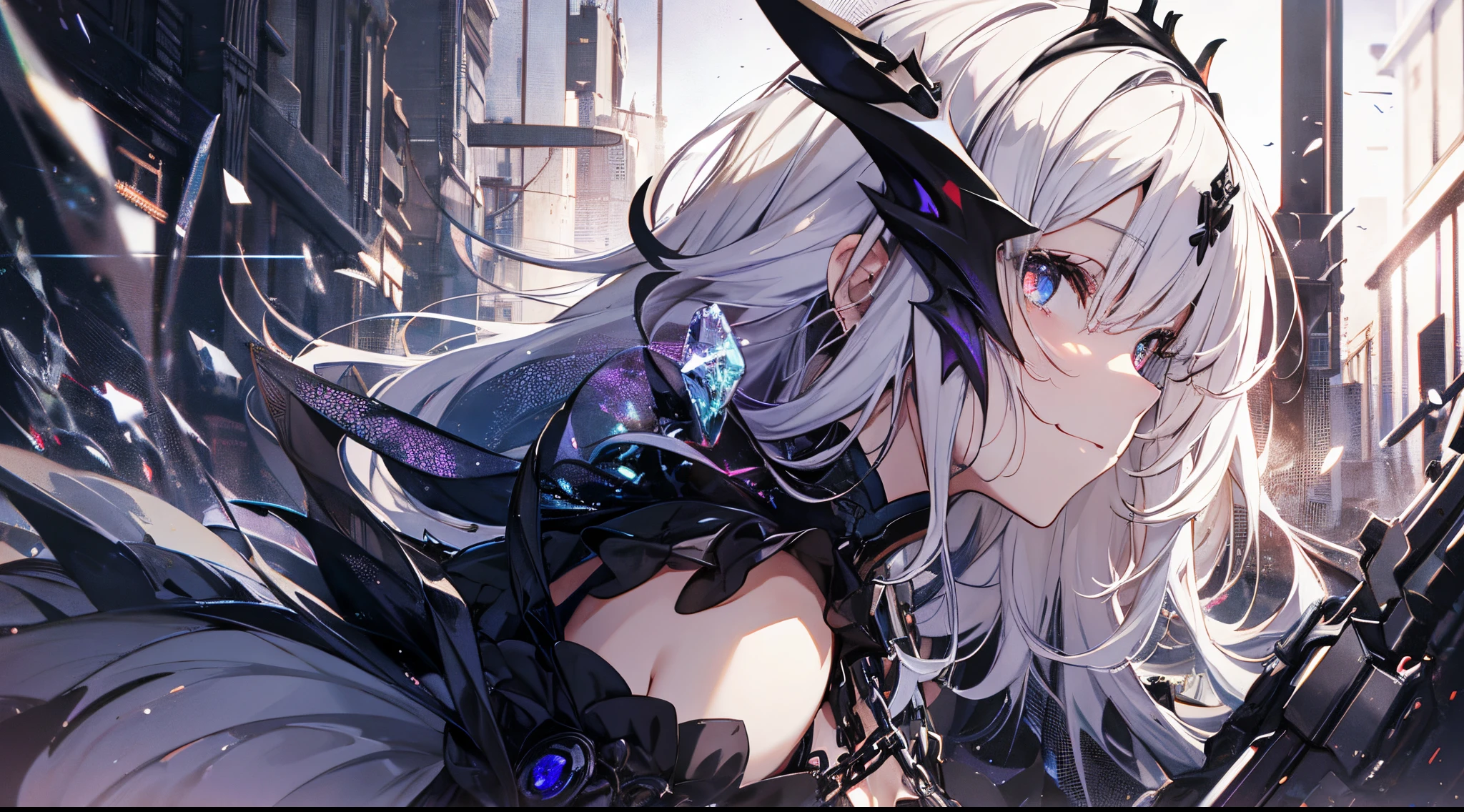 ((tmasterpiece:1.4,Best quality))+,(hyper-detailing)+,(Ultra-detailed eyes)+,(pointy ears:1.5),
(cute girls),ar old,(golden red pupils:1.15),cabelos preto e longos,long braid,Bushy hair(wariza:1.2),pale-skinned,seduct smile,black crystal block,the Dark Lord'bugle,vacant eyes,Red crystal on forehead,Dragon tail,half closed eye
(She wore a shabby black robe,grey dress,bone pattern,:1.5),(black Bracelet:1.4)The sleeves are extra-long,black spiked headdress,baiyun,white colossus,Dream bubbles,black fingernails,red apple,Lift up the skirt,tear pattern,metal chains,White skeleton
(Demon Maiden:1.1),
(dawn light:1.2),
(Thick black and white:1.16),(depth of fields:1.4),Complicated details,color mixing,Detailed route,Excellent,super detailing,The content is very detailed,(hight contrast:1.11),ventania,Amazing cleavage,beautidful eyes,messy hair,(best illuminate,Extremely Delicately Beautiful), ((movie light lighting)), (seen from the side:1.3),8K,tmasterpiece,Best quality,cinematic Film still from,1 plump girl,(Close-up cleavage:1.1),bright,Interesting,gentlesoftlighting,(bauhause,shape,line engineering,Abstract:1.1)offcial art, Unity 8k壁纸, ultra - detailed, Beautiful and beautiful, tmasterpiece, Best quality, (dynamic angle:1.4),Perfect NwsjMajic,(tmasterpiece,top-quality,Best quality,offcial art,Beauty and aesthetics:1.2),The content is very detailed,rich colourful,highest details,